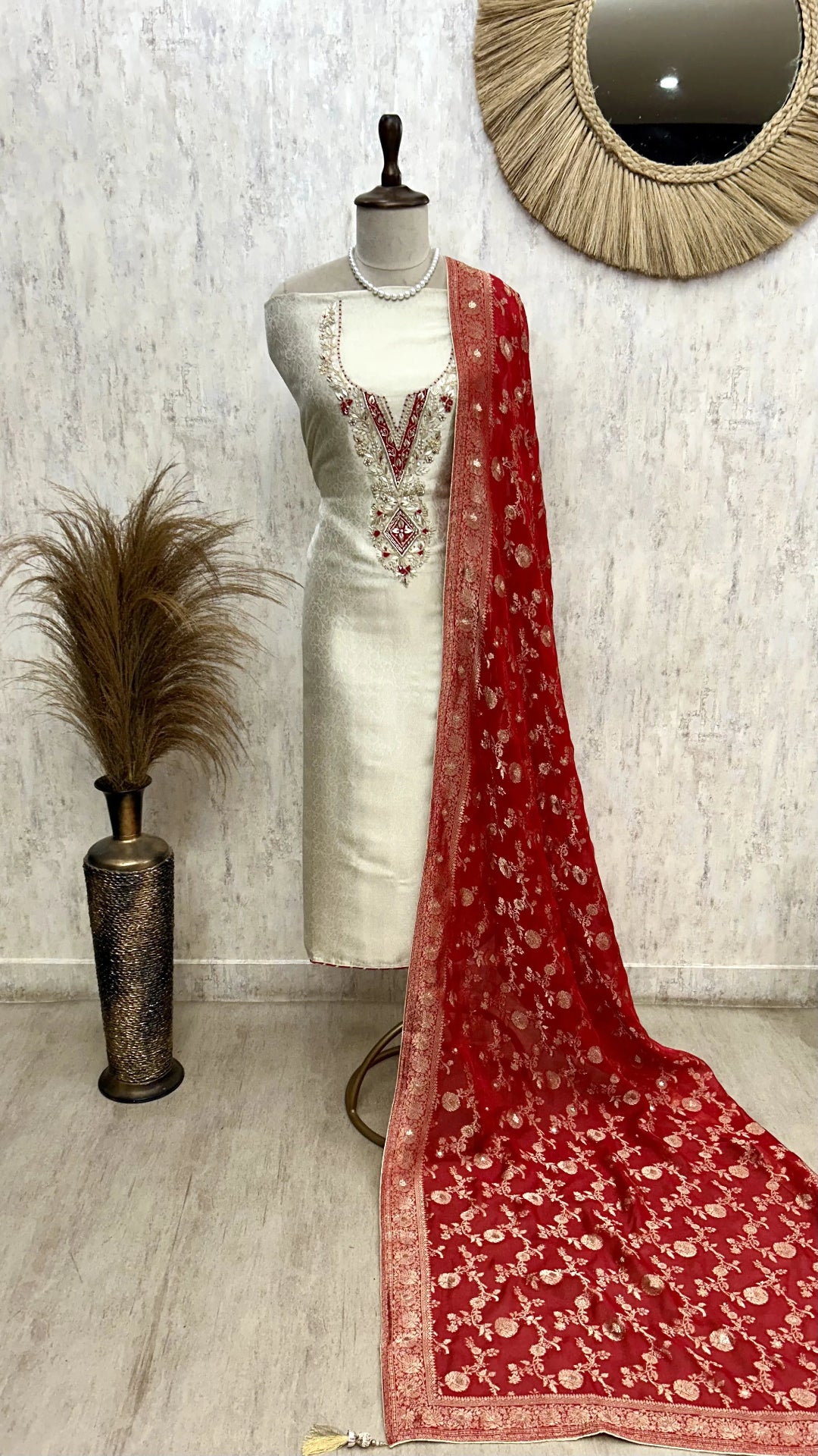 Tissue Silk Unstitched Suit Set Featuring Organza Dupatta