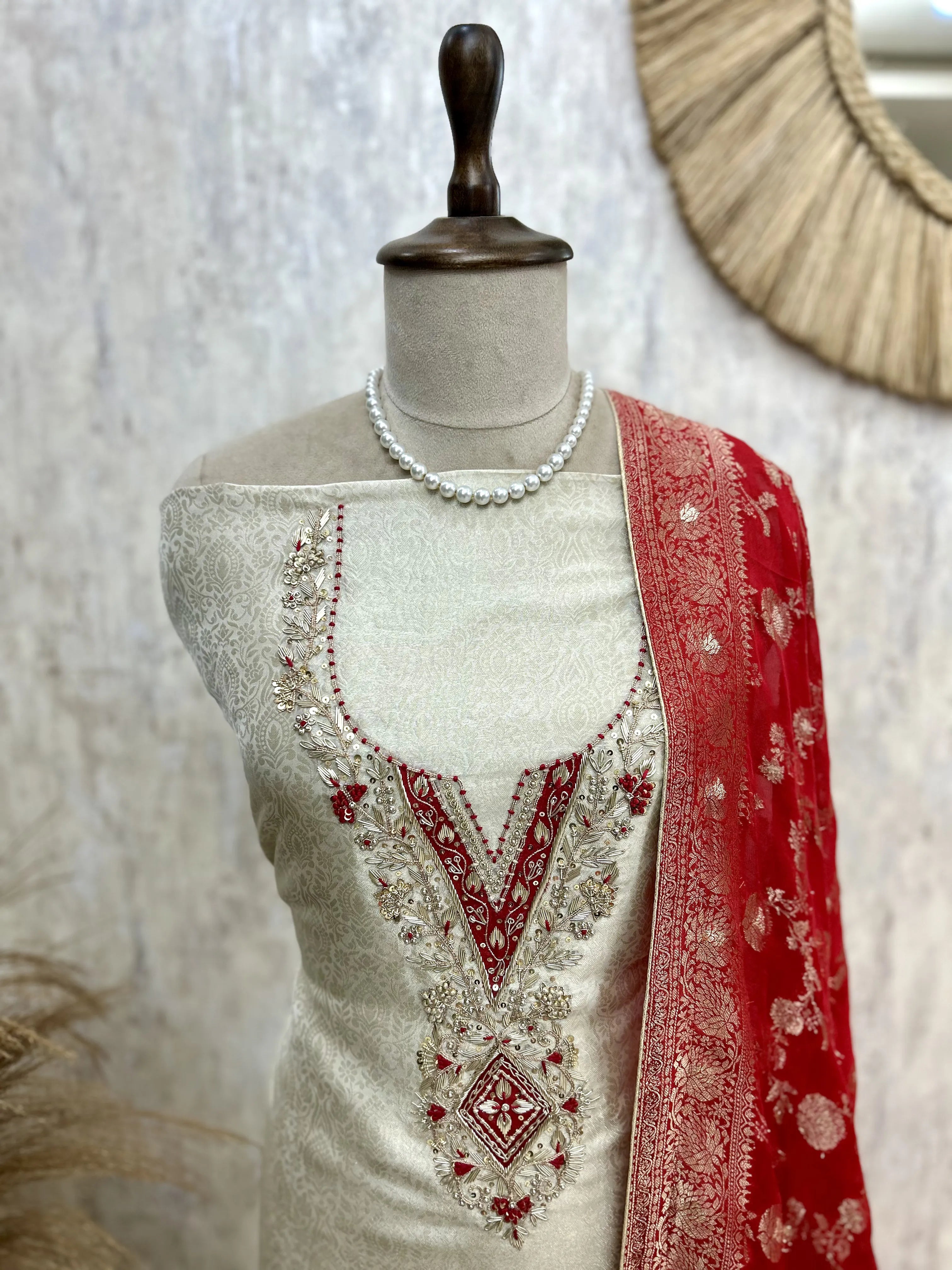 Tissue Silk Unstitched Suit Set Featuring Organza Dupatta