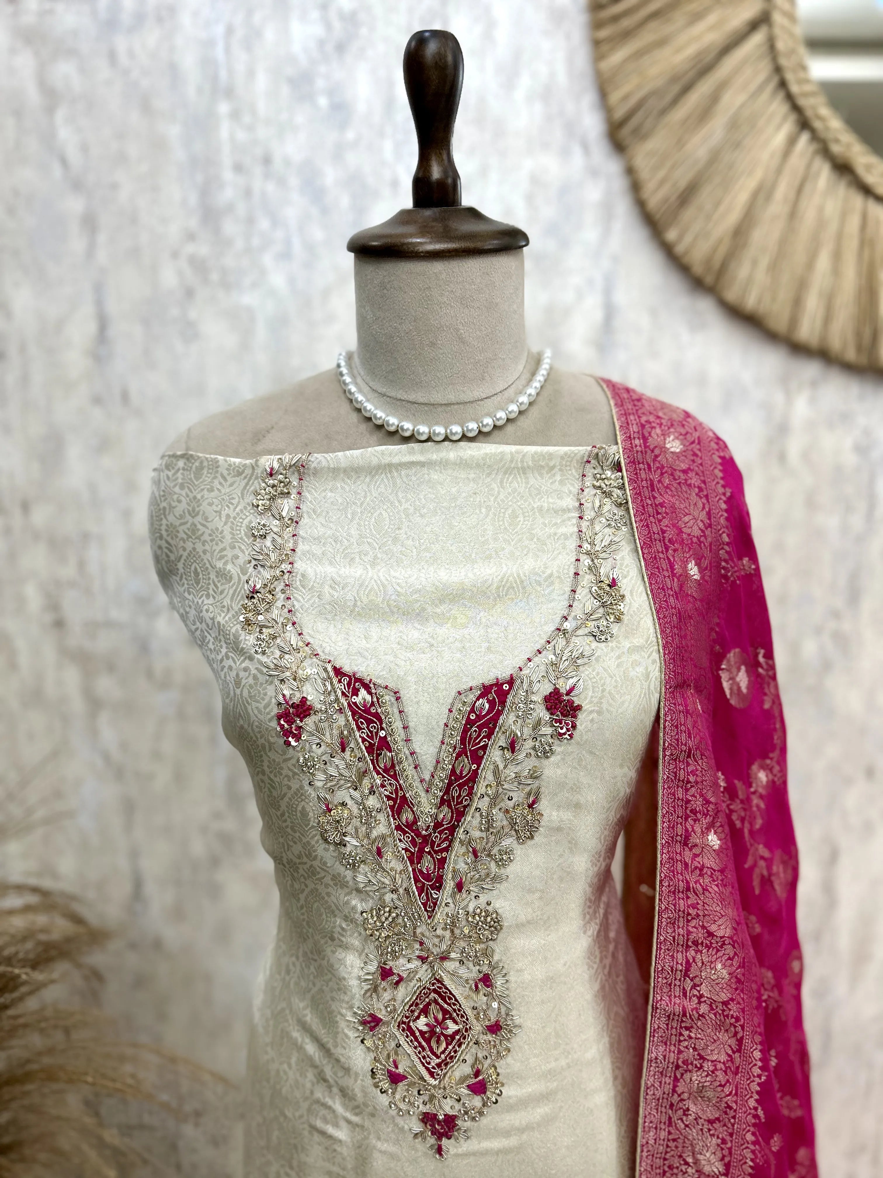 Tissue Silk Unstitched Suit Set Featuring Organza Dupatta