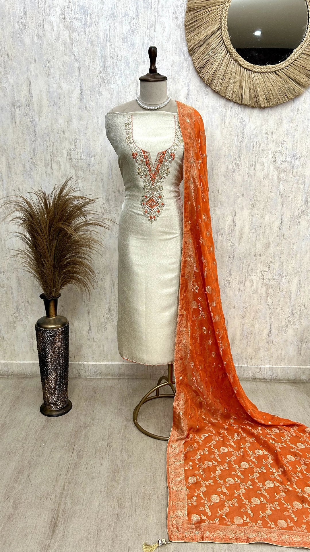 Tissue Silk Unstitched Suit Set Featuring Organza Dupatta