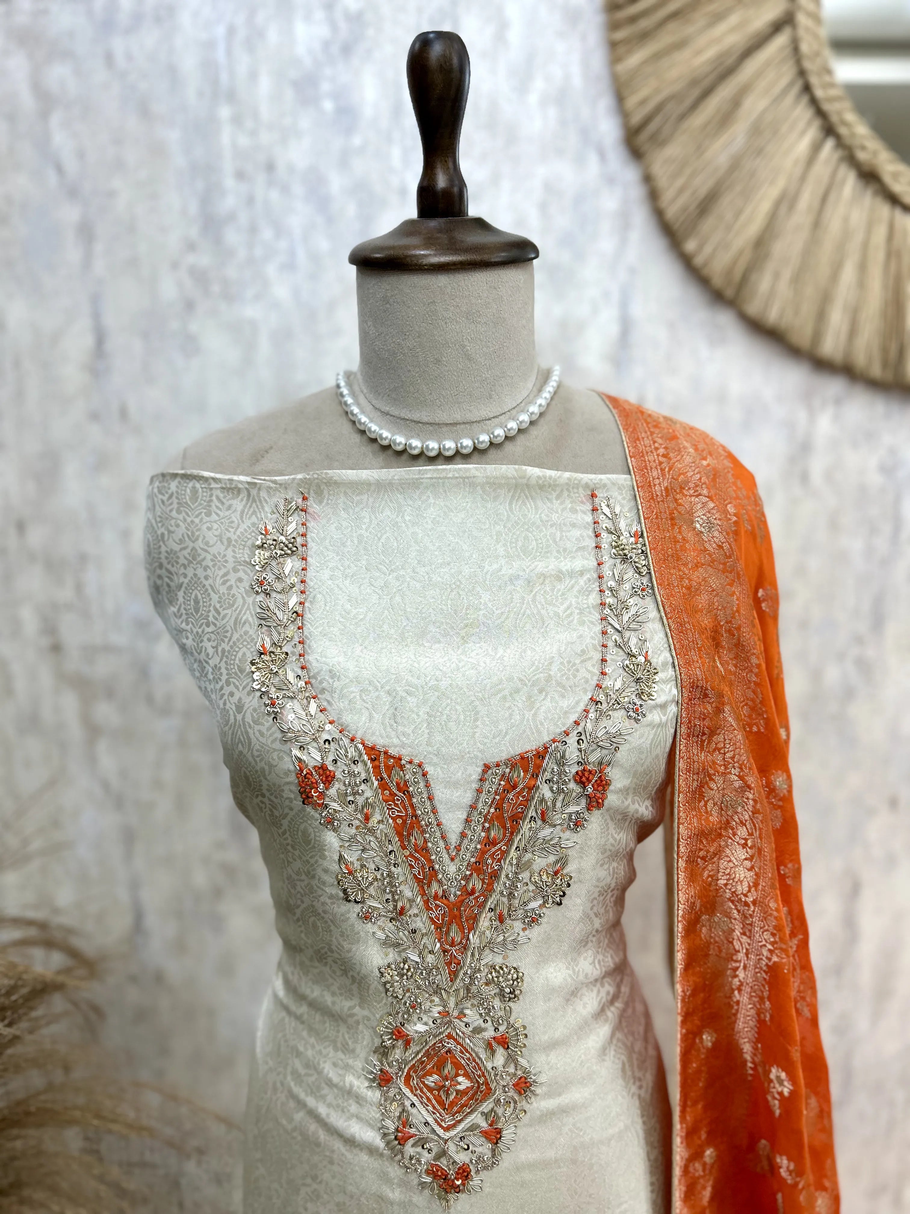 Tissue Silk Unstitched Suit Set Featuring Organza Dupatta