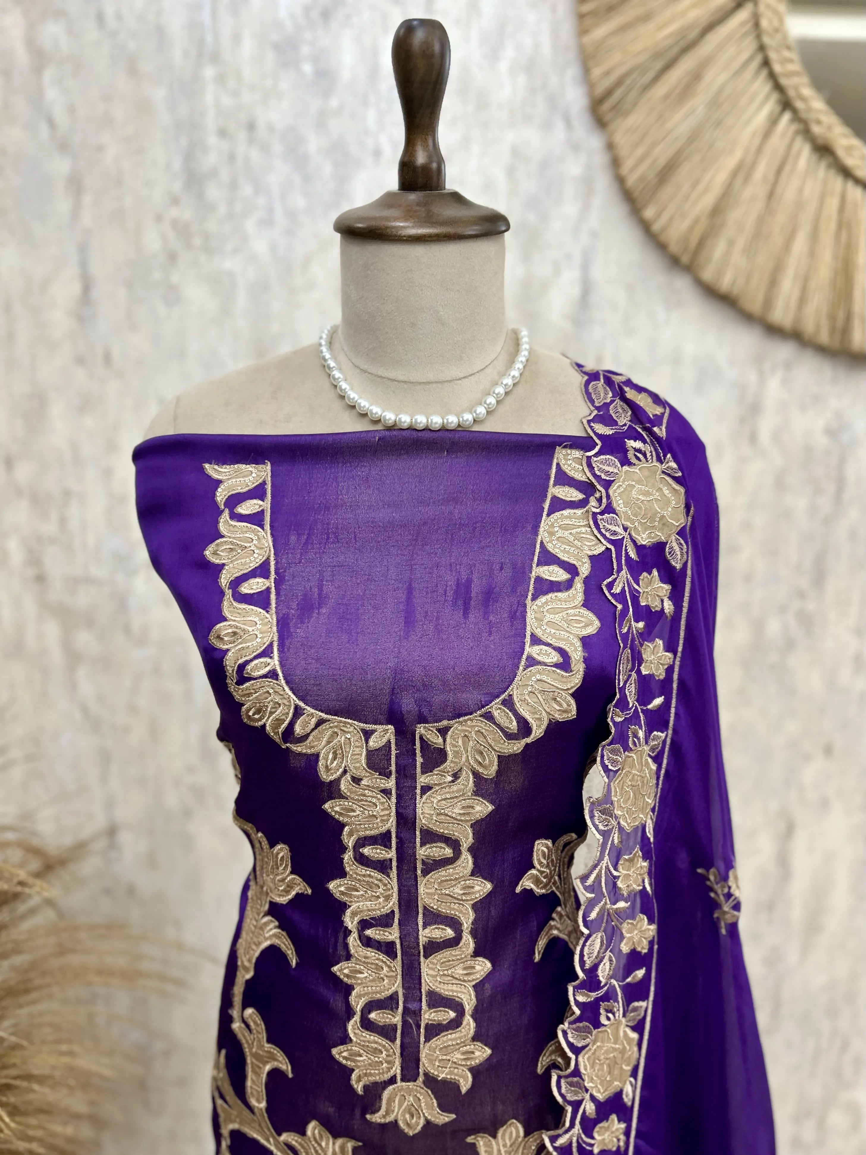 Satin Unstitched Suit Set With Organza Dupatta