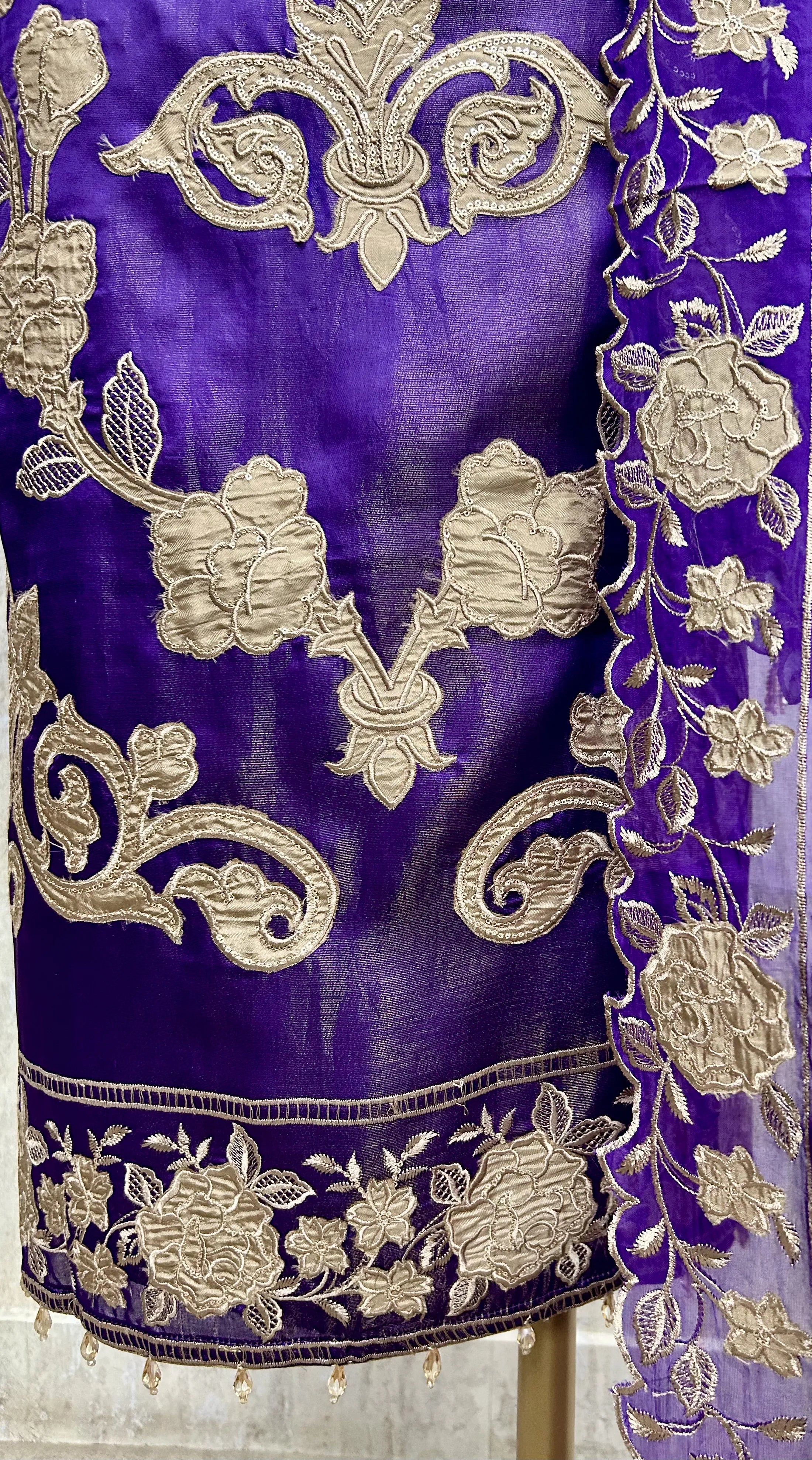 Satin Unstitched Suit Set With Organza Dupatta