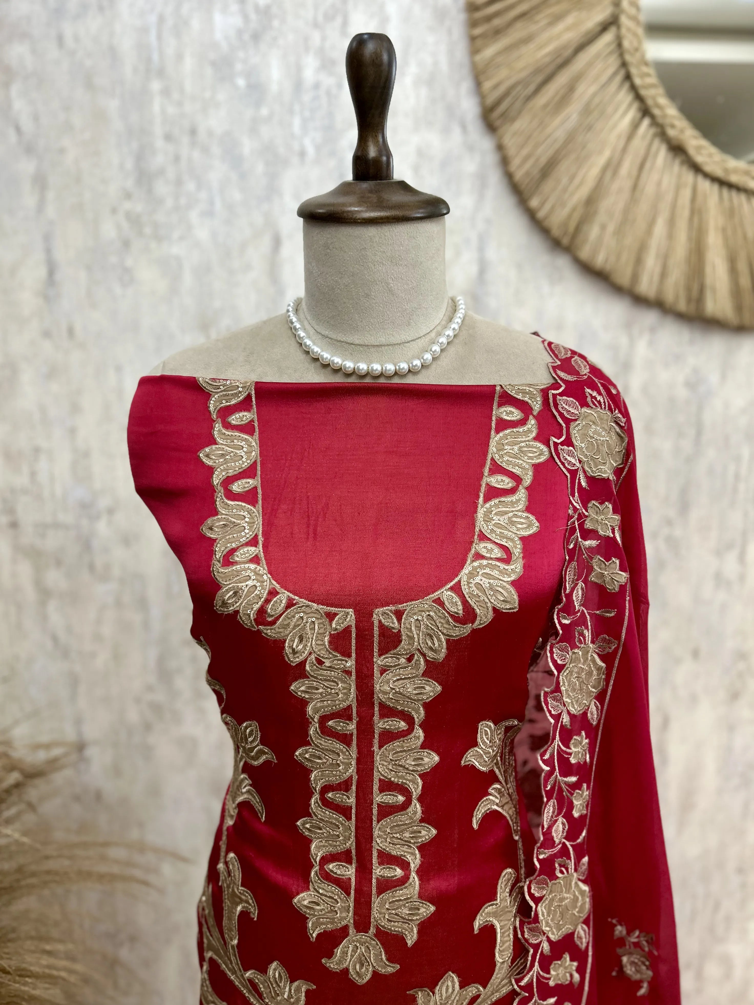 Satin Unstitched Suit Set With Organza Dupatta