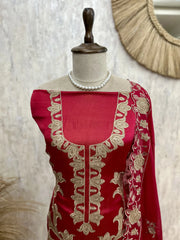 Satin Unstitched Suit Set With Organza Dupatta