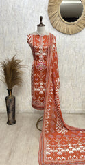 Russian Crepe Unstitched Suit Set Featuring Organza Dupatta