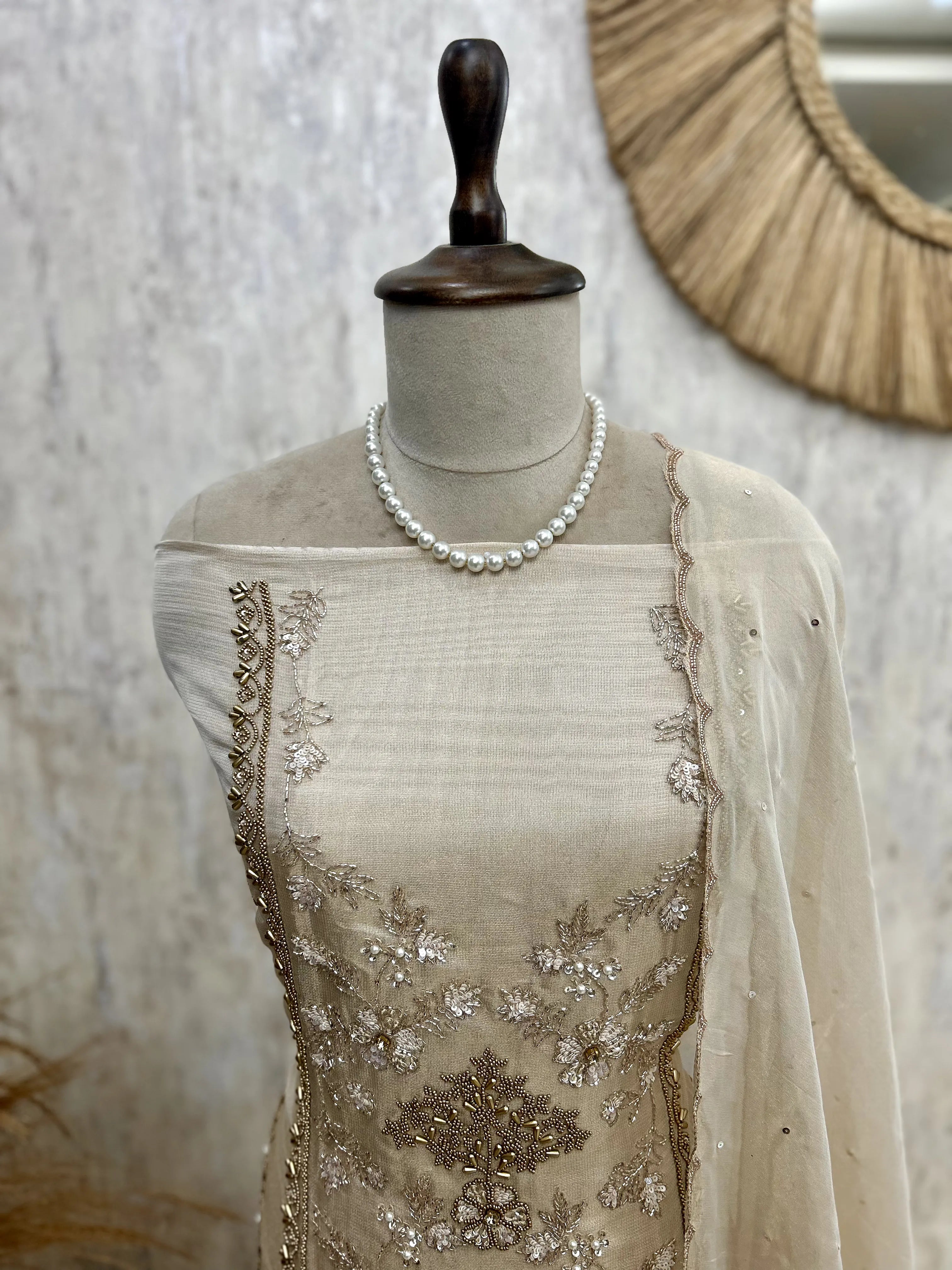 Tissue Unstitched Suit Set Featuring Tissue Dupatta