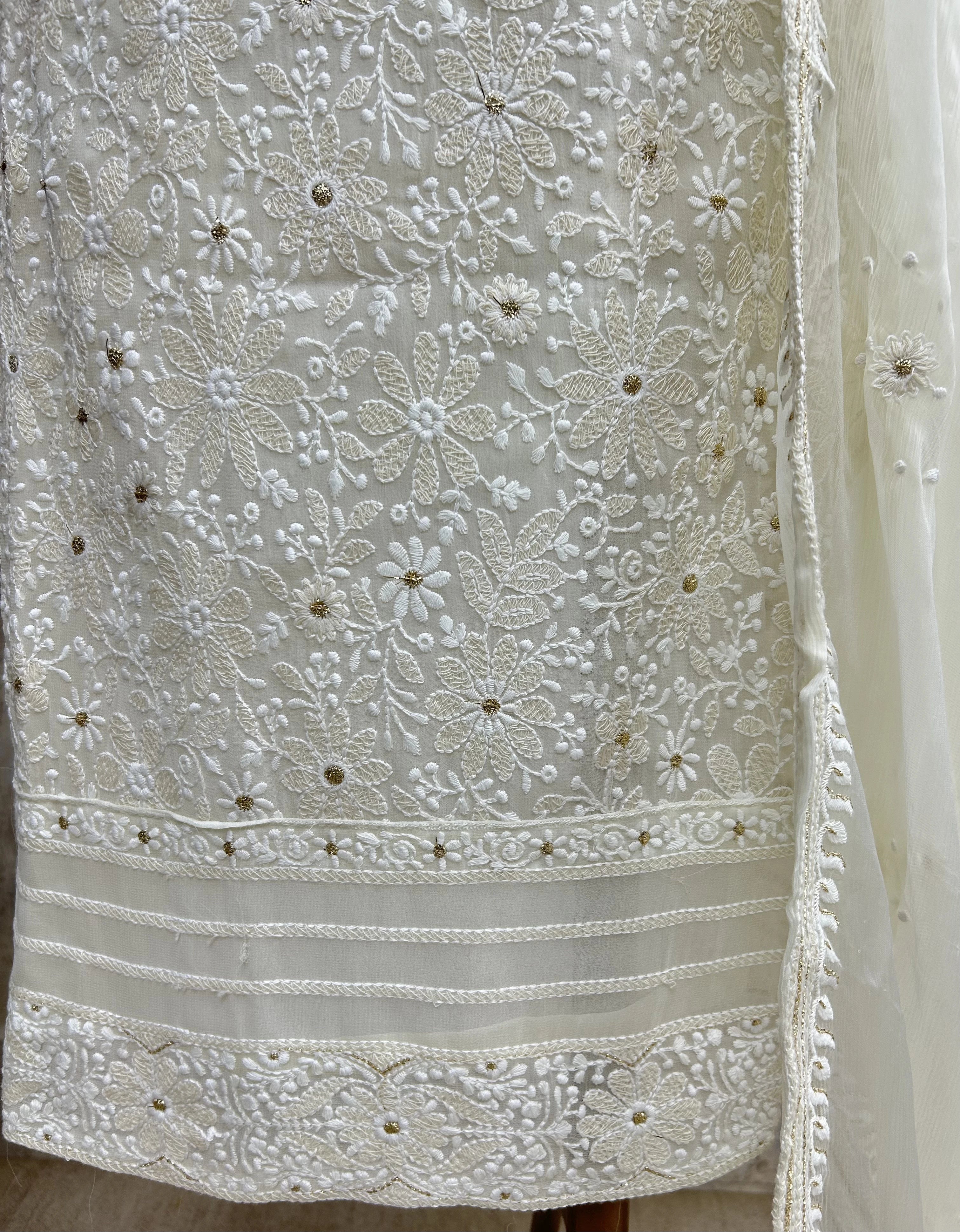 Lucknowi Chikankari Georgette Unstitched Suit Set