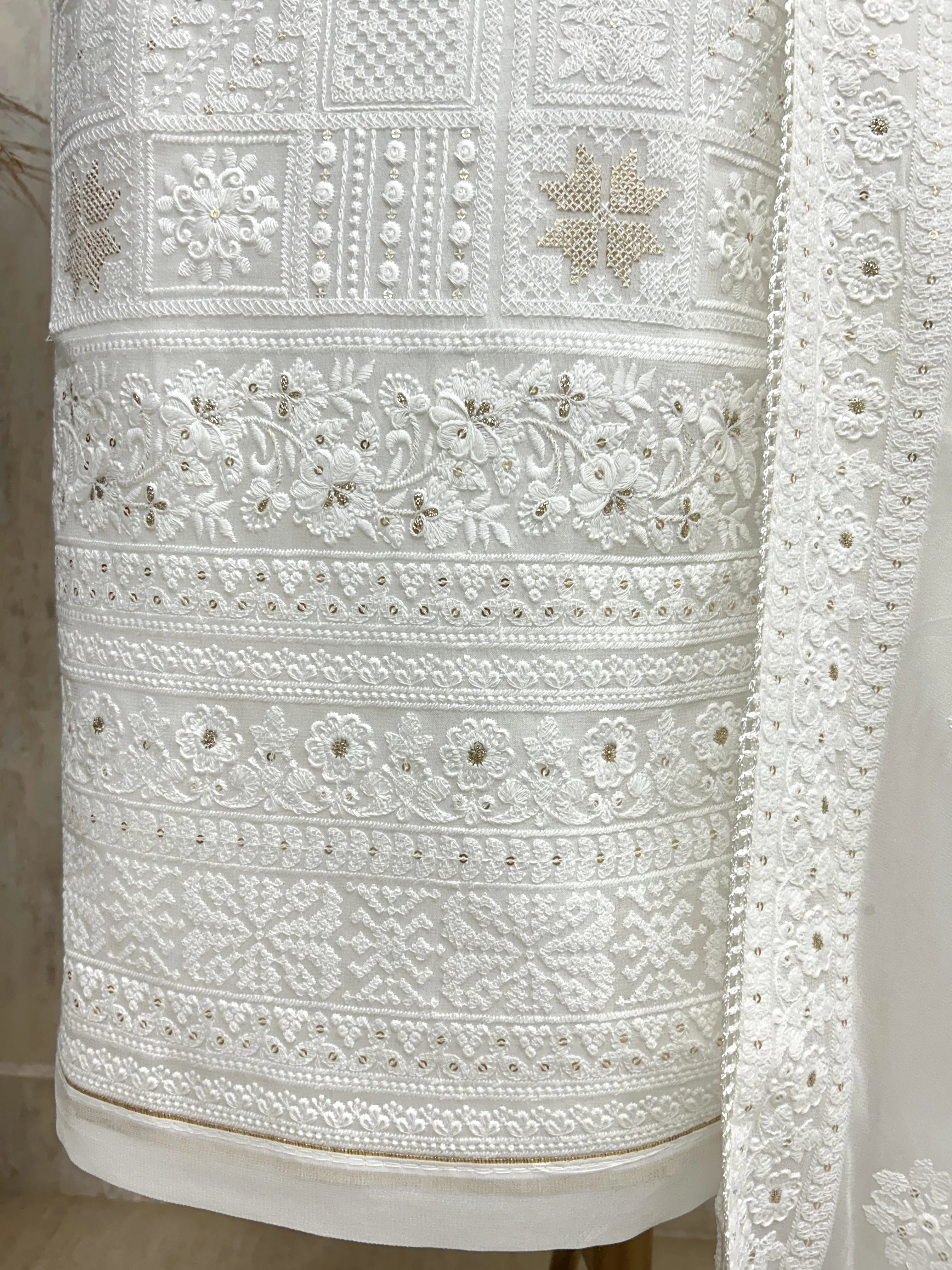 Dyeable Chikankari Georgette Unstitched Suit Set