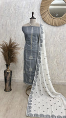 Premium Weaving Work Cotton Unstitched Suit  Set