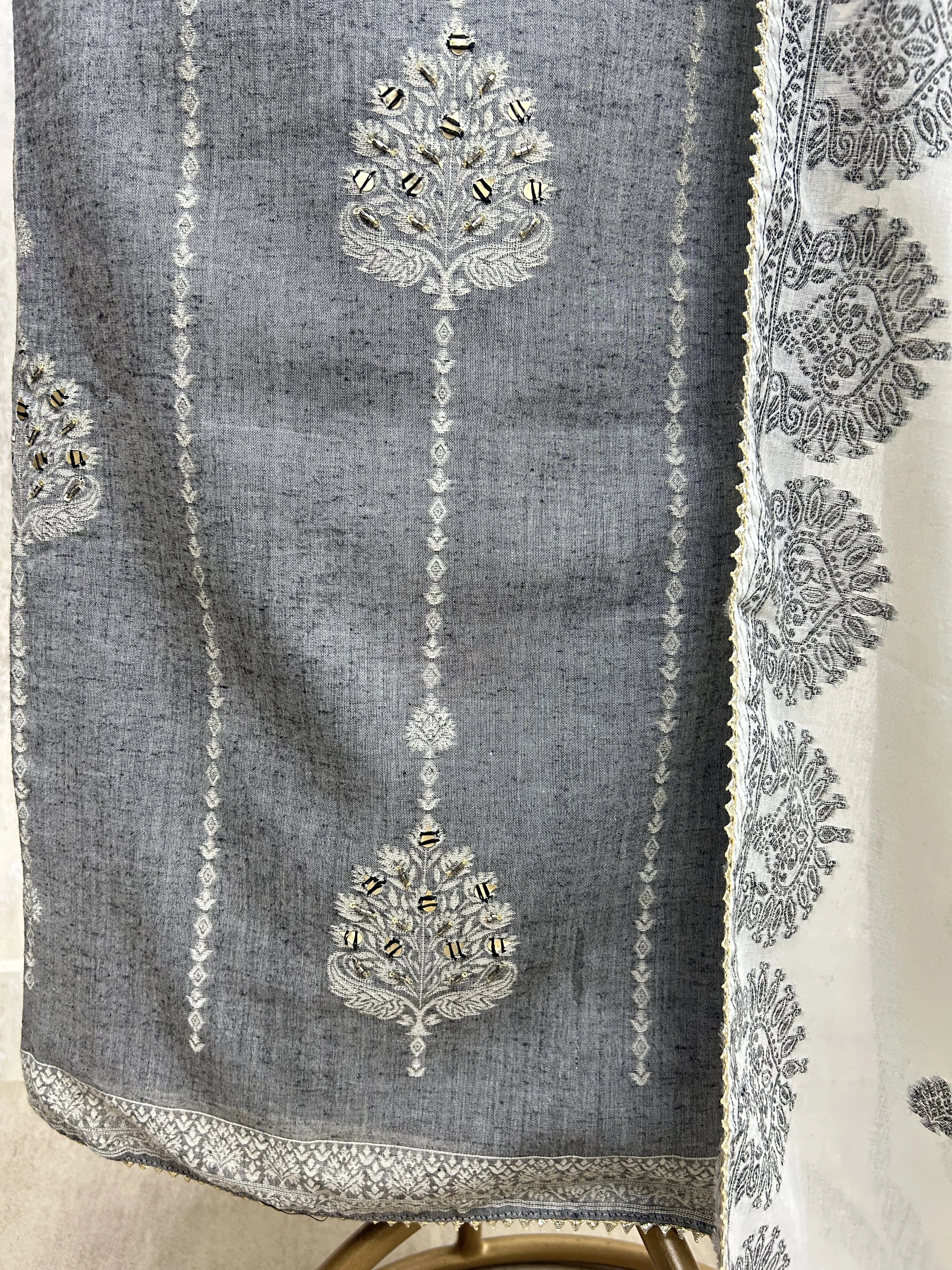 Premium Weaving Work Cotton Unstitched Suit  Set