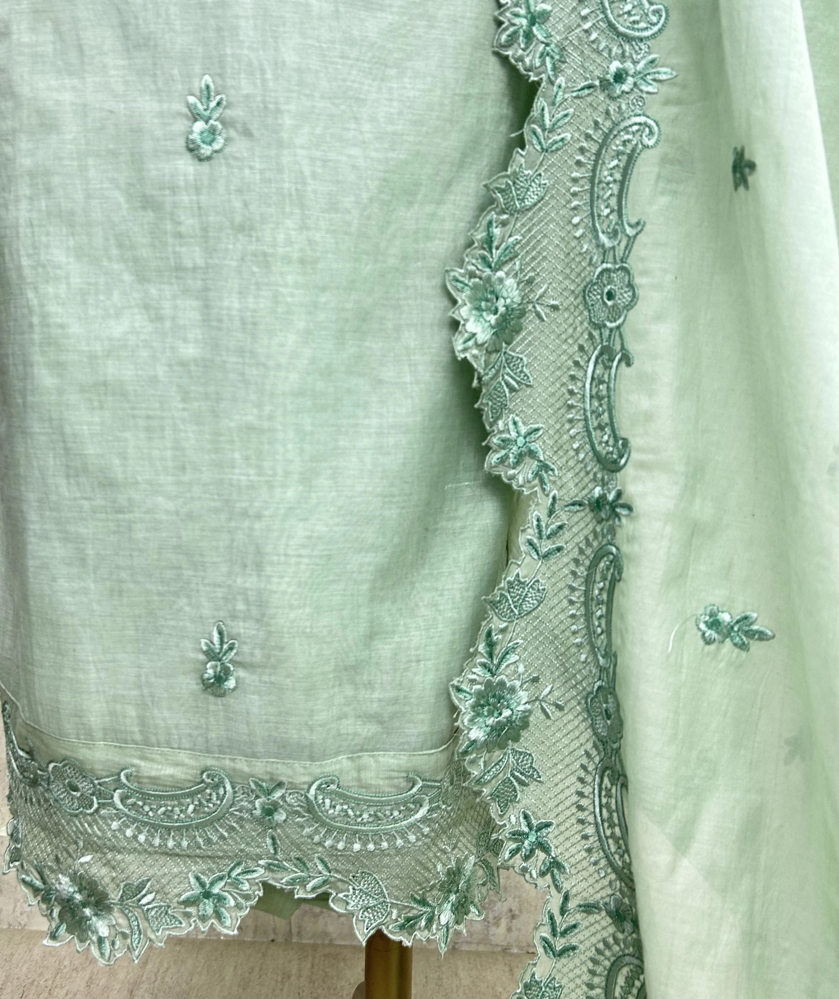Thread & Pearl Work Mul Chanderi Unstitched Suit Set