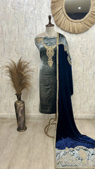 Velvet Unstitched Suit Set Featuring Crush velvet Dupatta