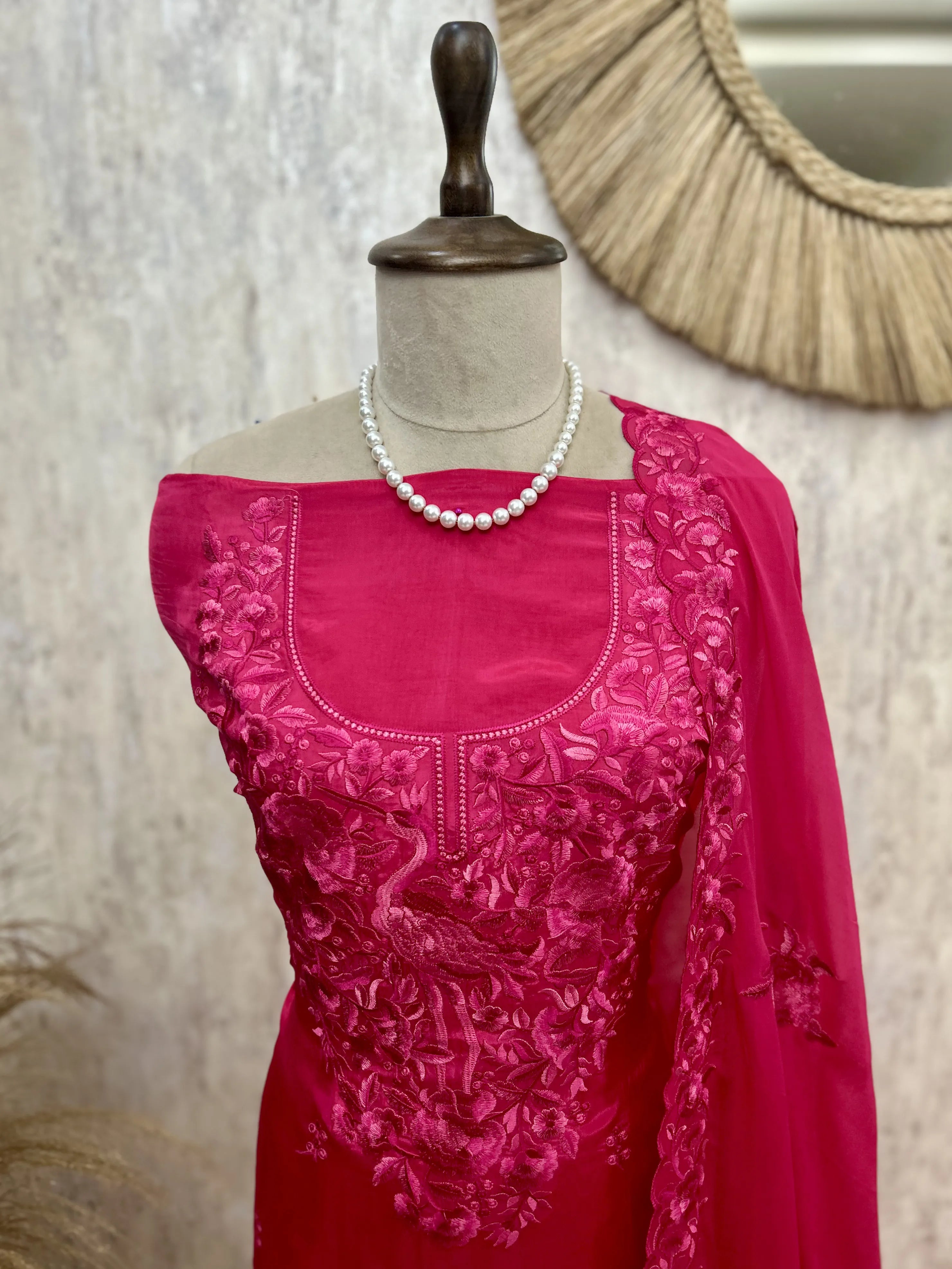 Satin Unstitched Suit Set Featuring Organza Dupatta