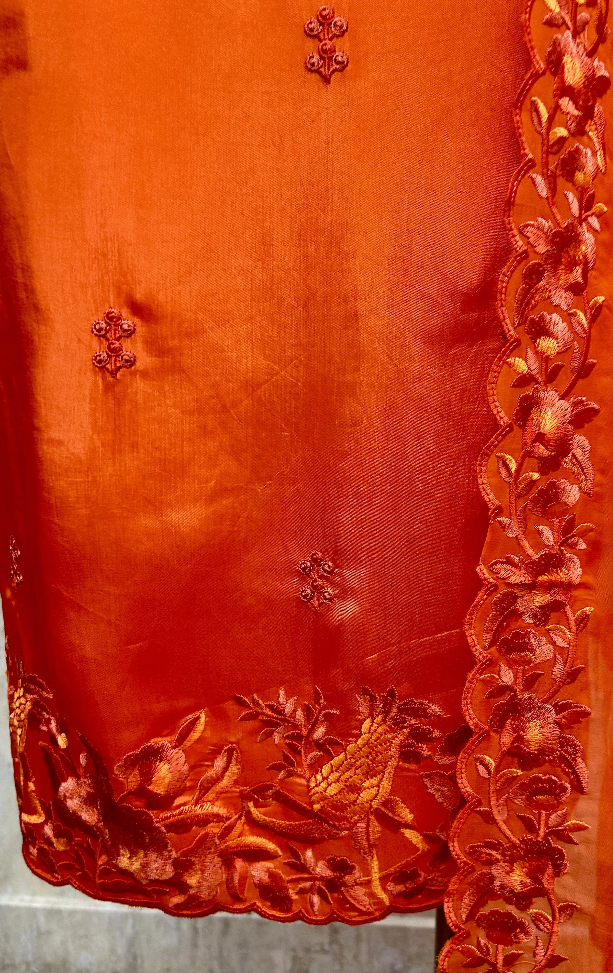 Satin Unstitched Suit Set Featuring Organza Dupatta