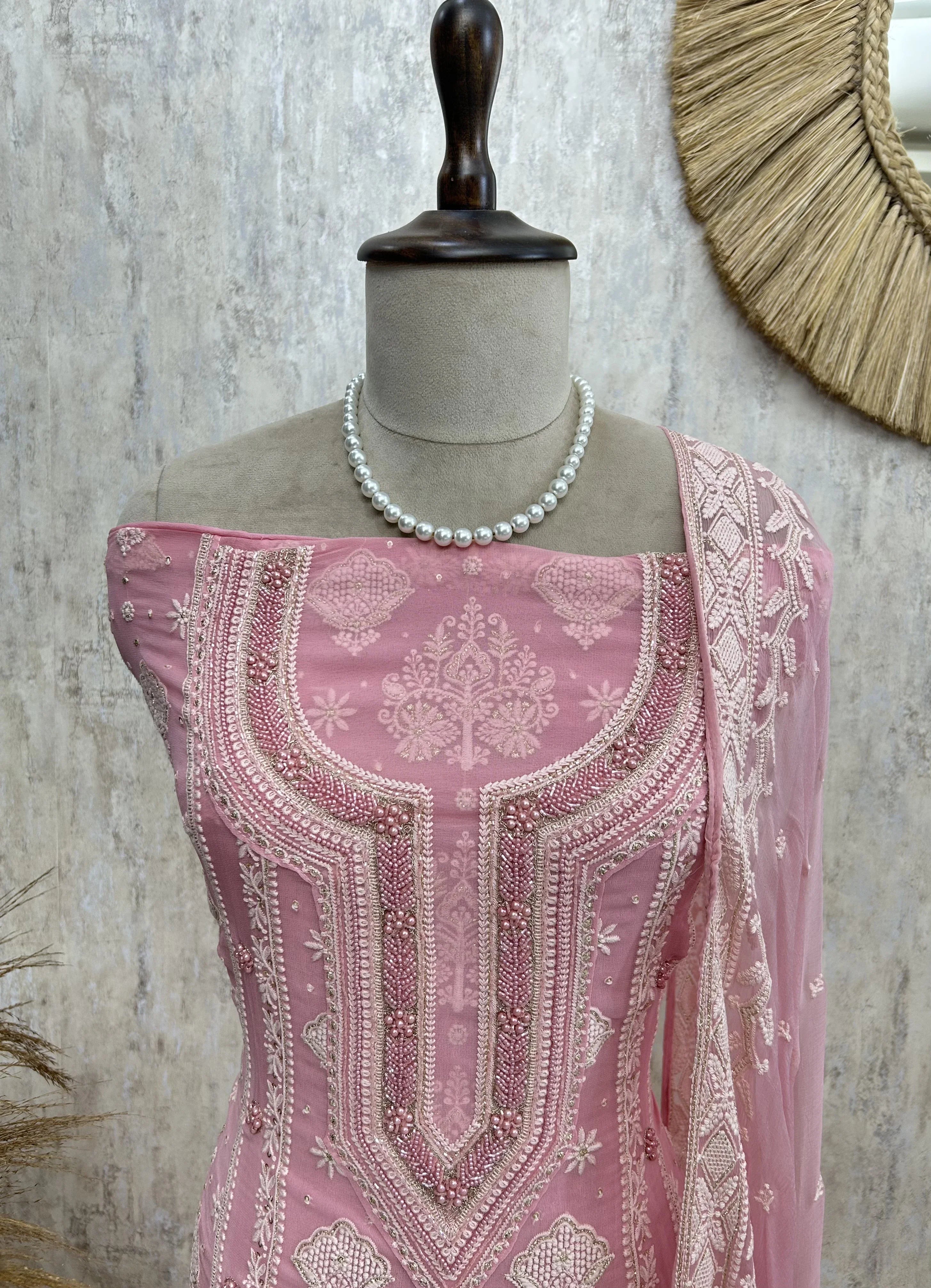 Chikankari & Pearl Work Georgette Unstitched Suit Set