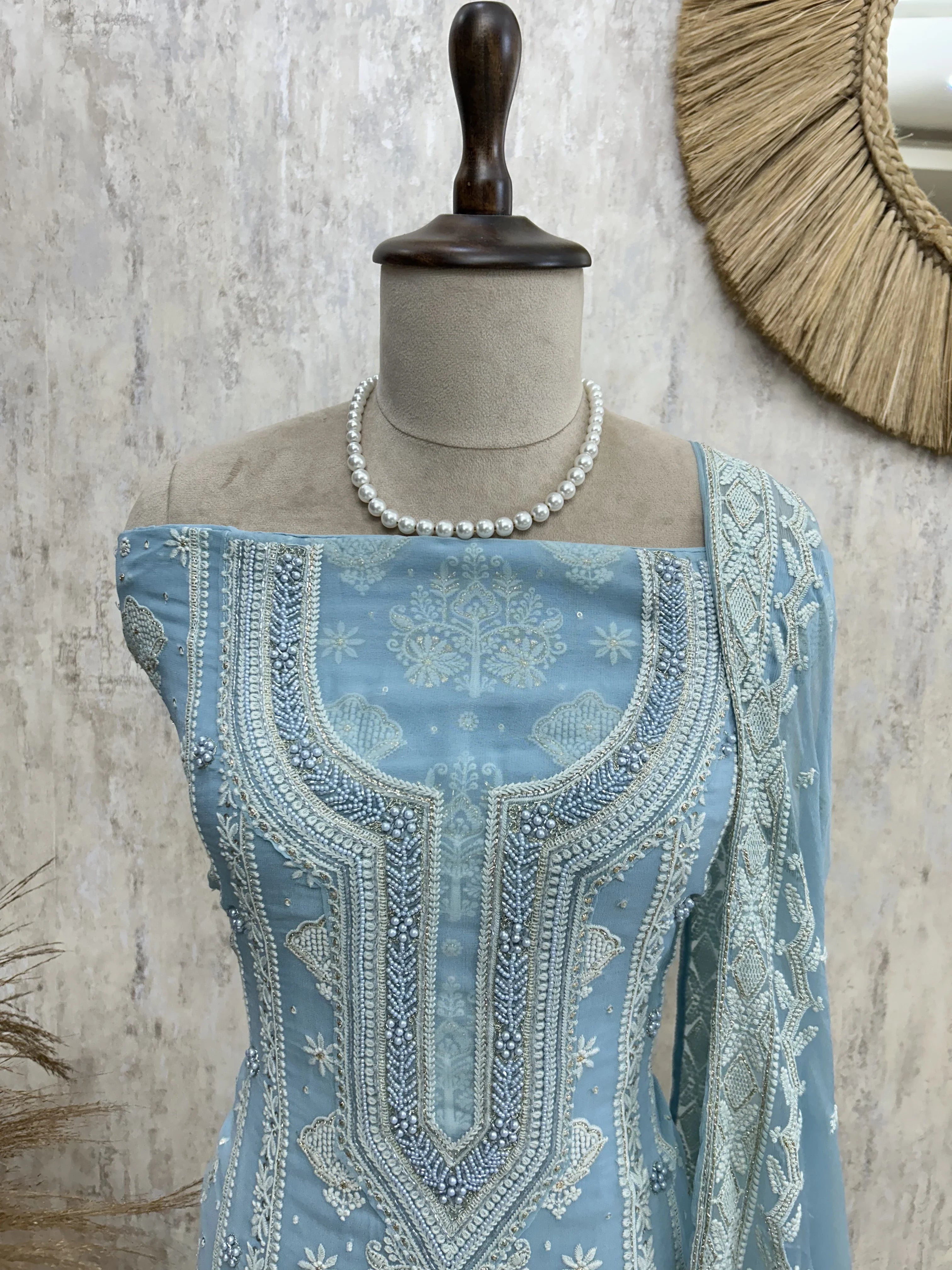 Chikankari & Pearl Work Georgette Unstitched Suit Set