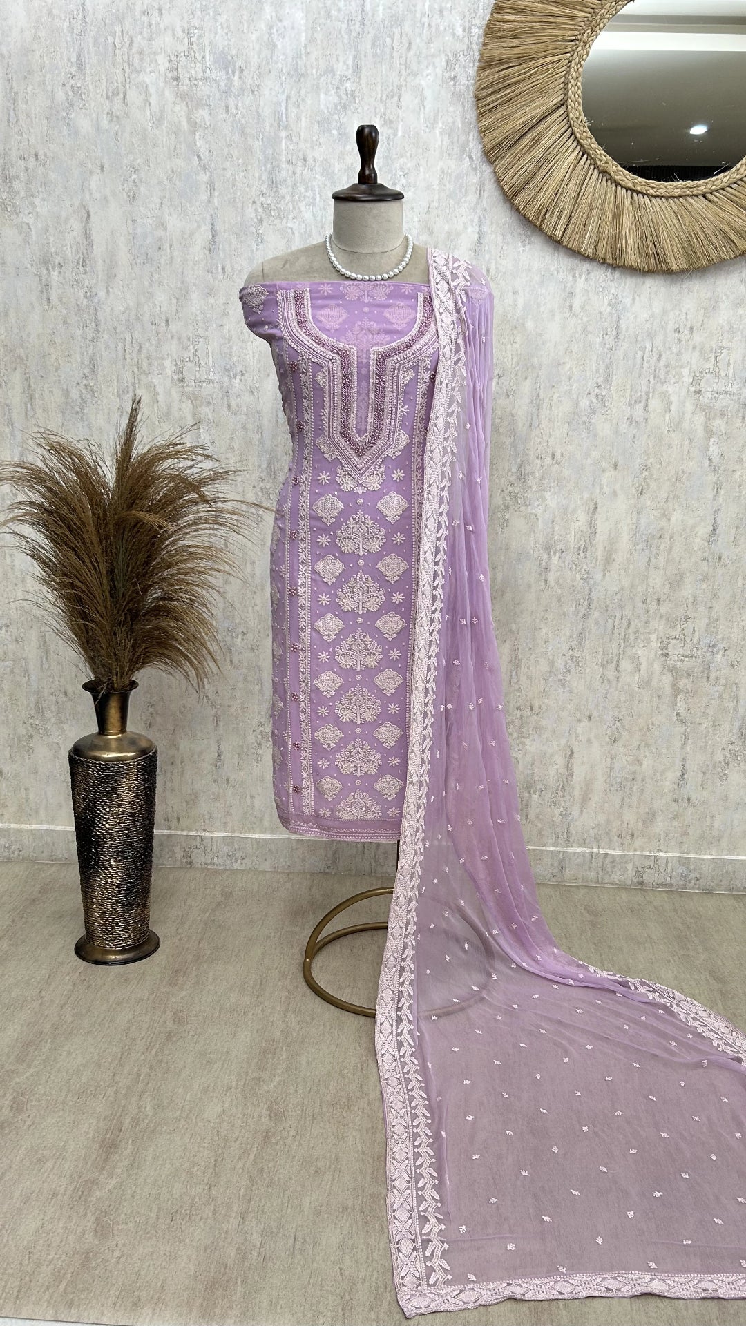 Chikankari & Pearl Work Georgette Unstitched Suit Set