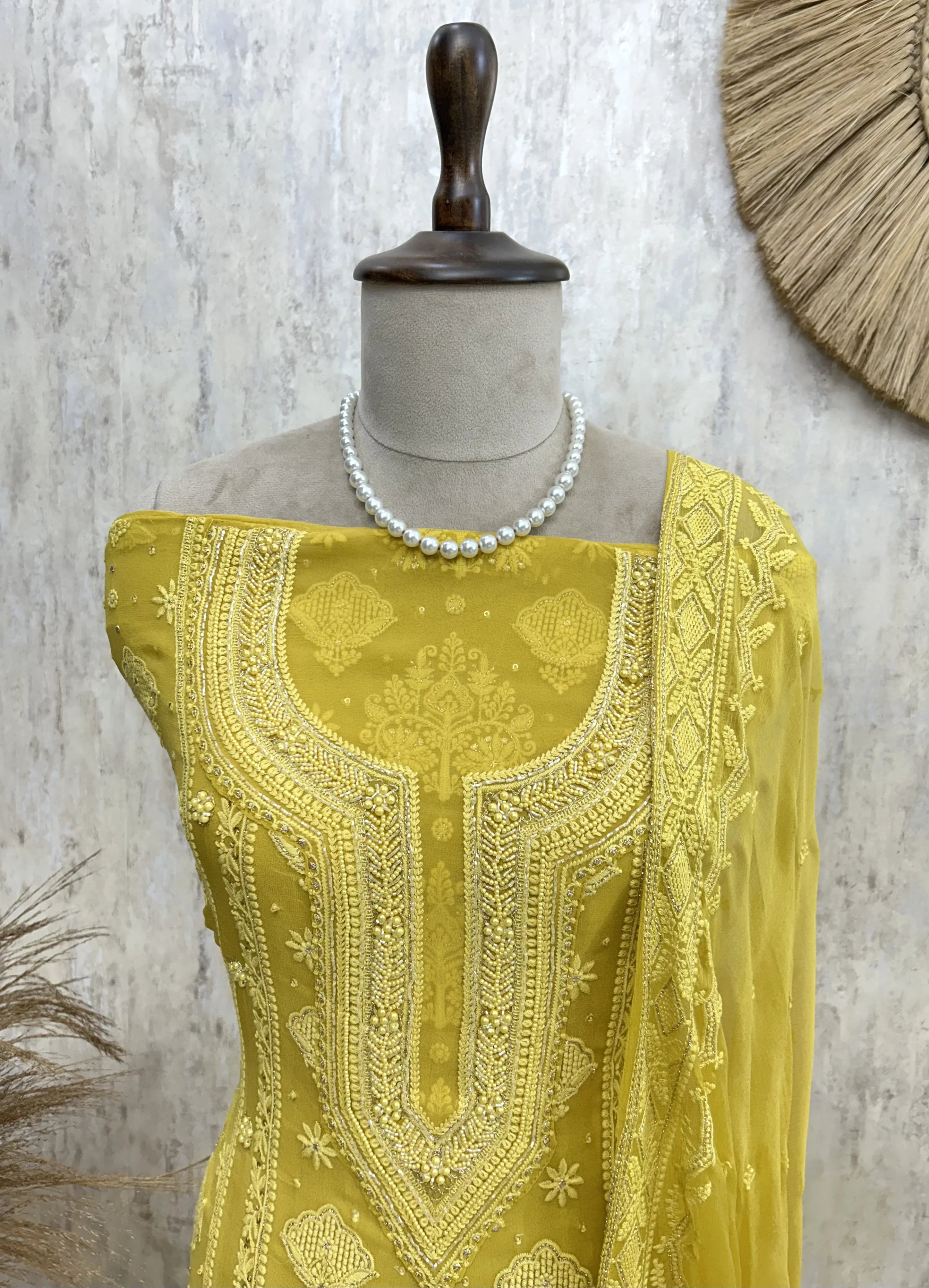 Chikankari & Pearl Work Georgette Unstitched Suit Set