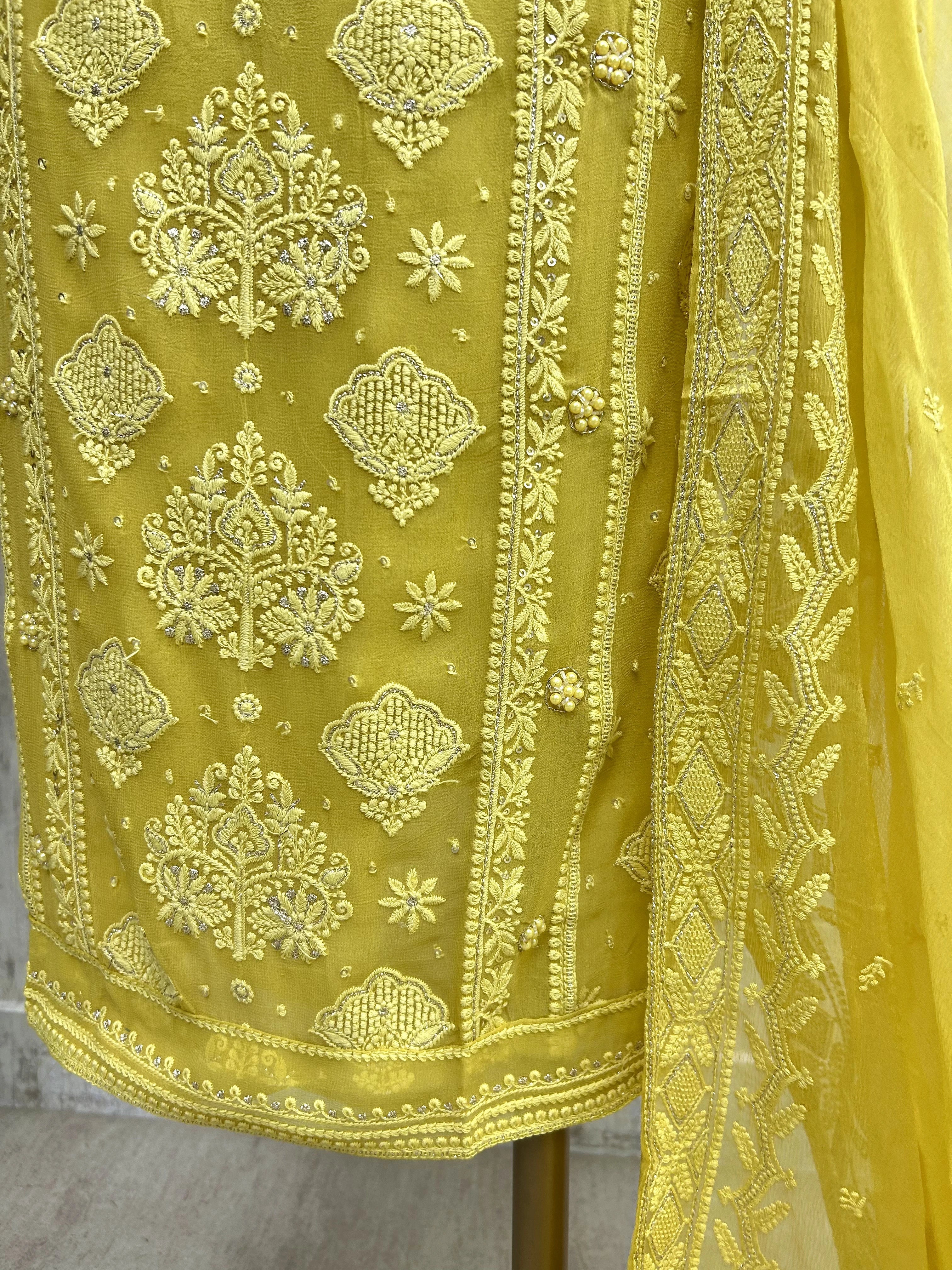 Chikankari & Pearl Work Georgette Unstitched Suit Set