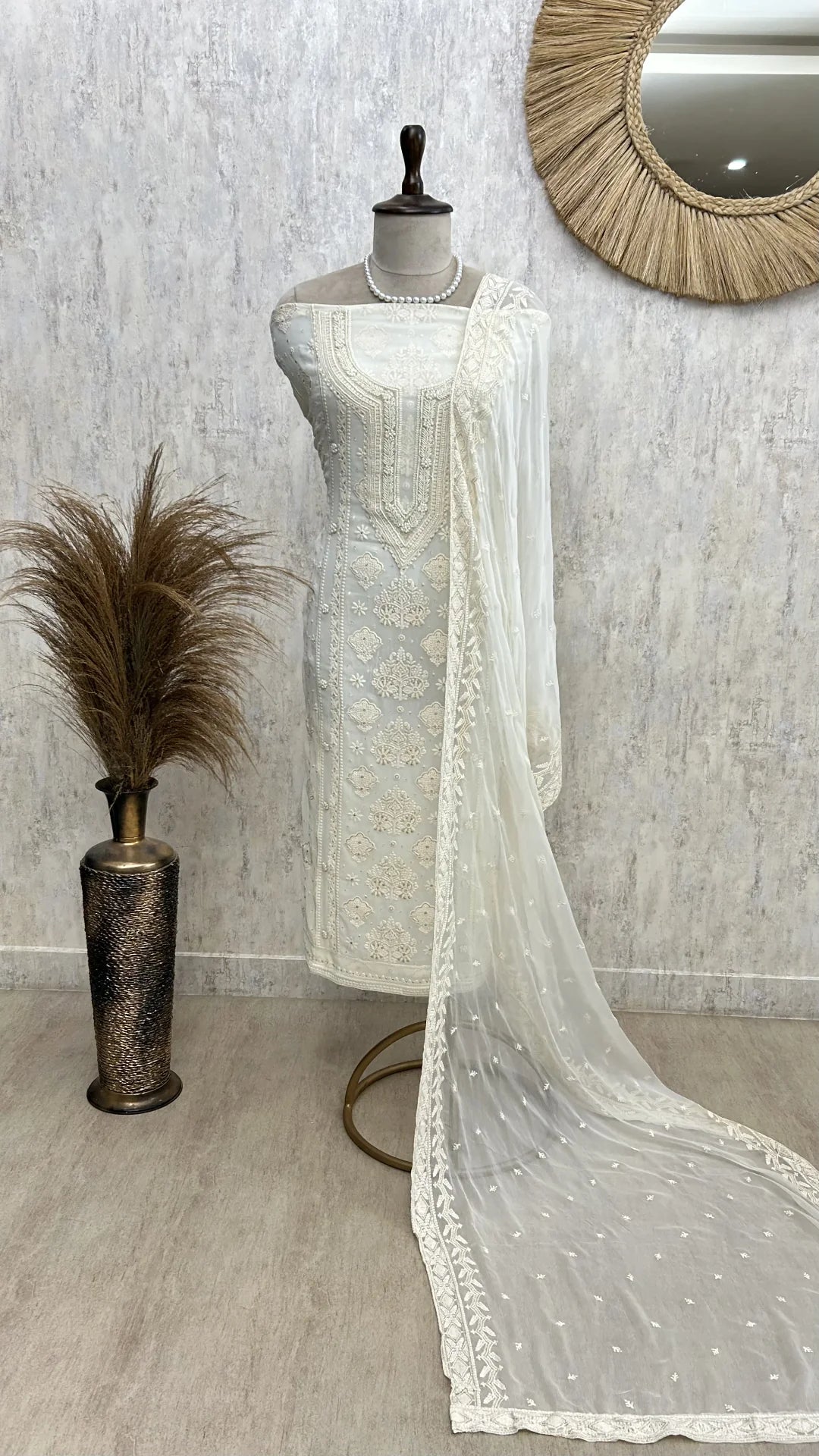 Chikankari & Pearl Work Georgette Unstitched Suit Set