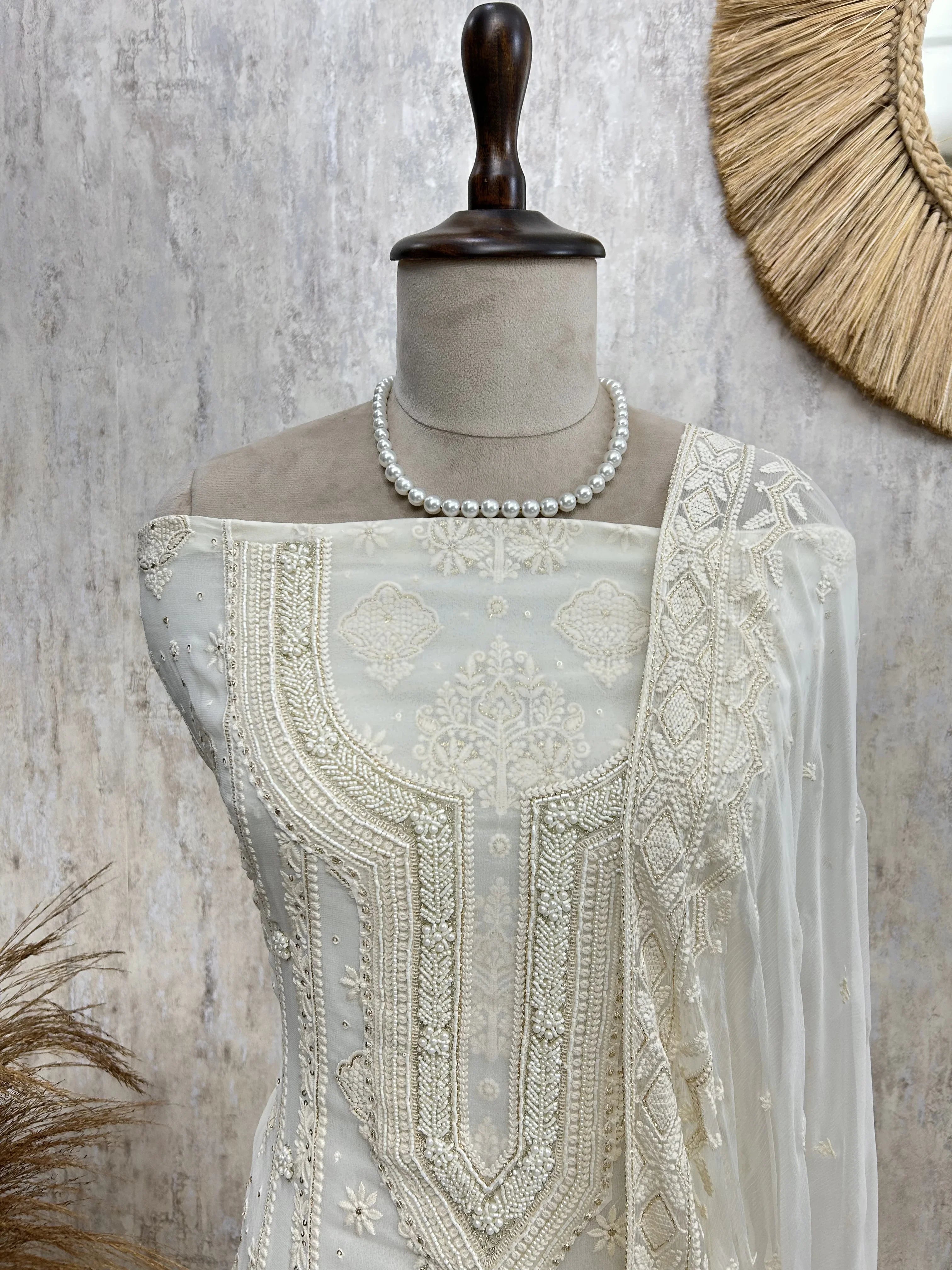 Chikankari & Pearl Work Georgette Unstitched Suit Set