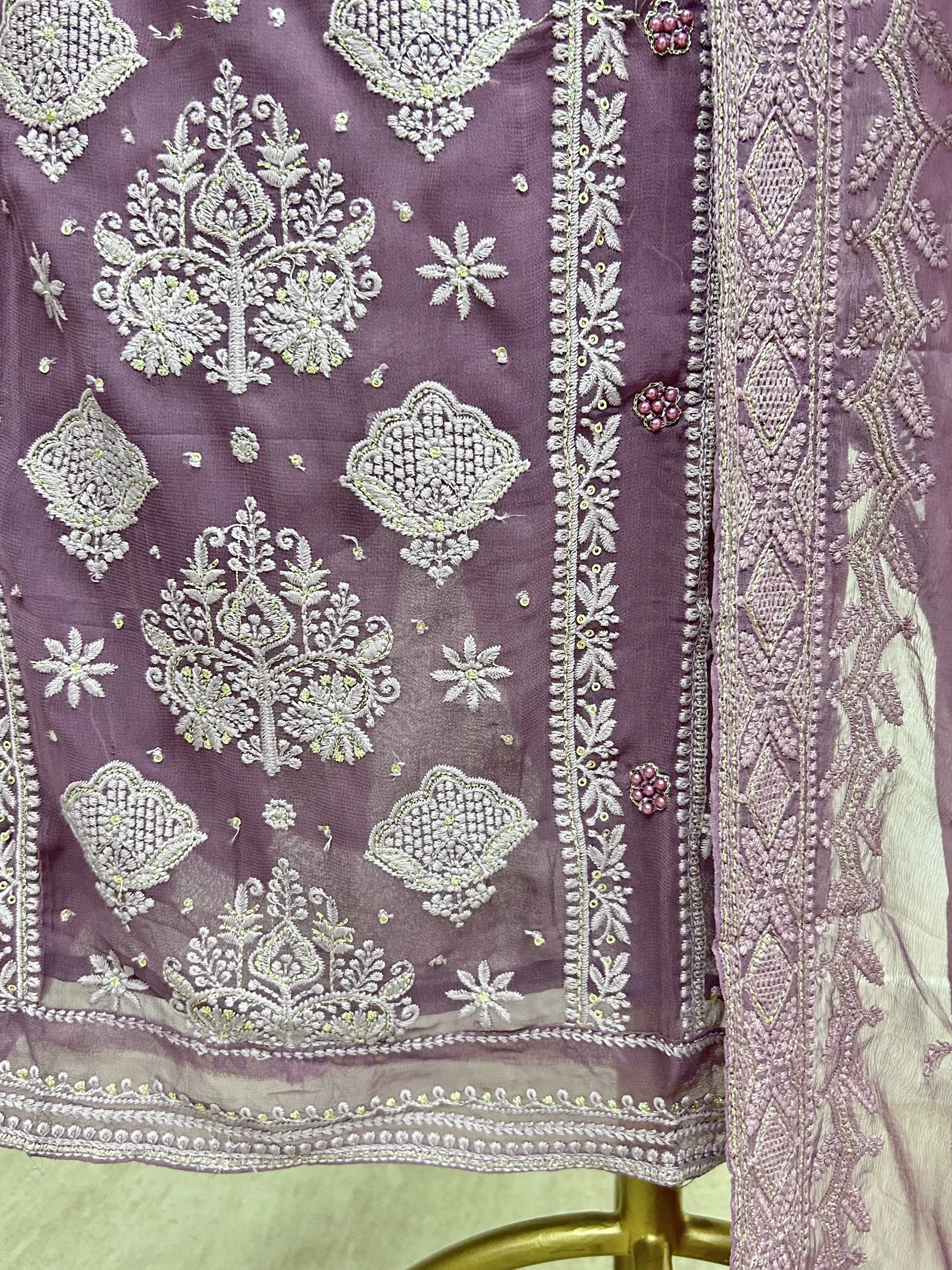 Chikankari & Pearl Work Georgette Unstitched Suit Set