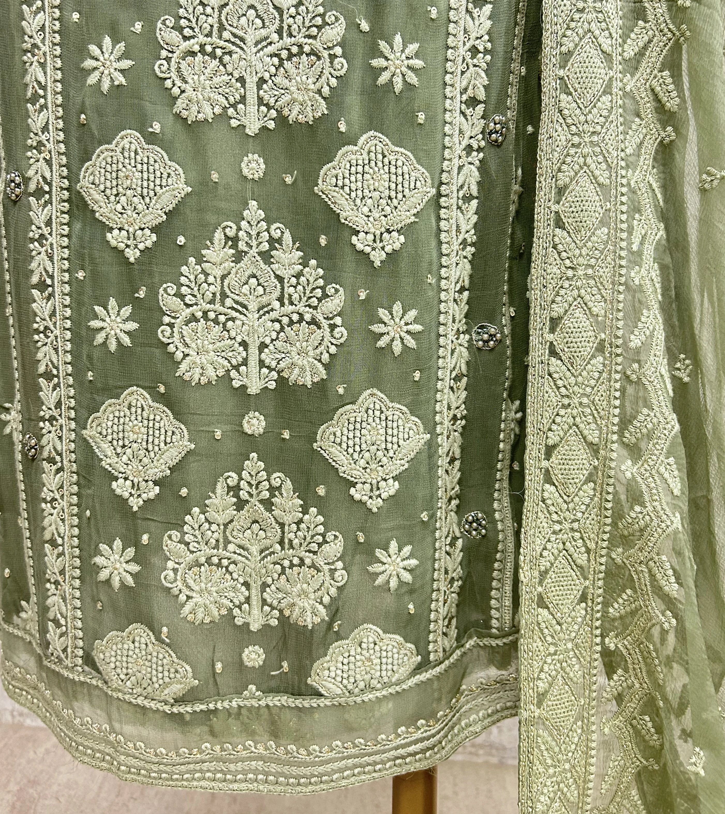 Chikankari & Pearl Work Georgette Unstitched Suit Set