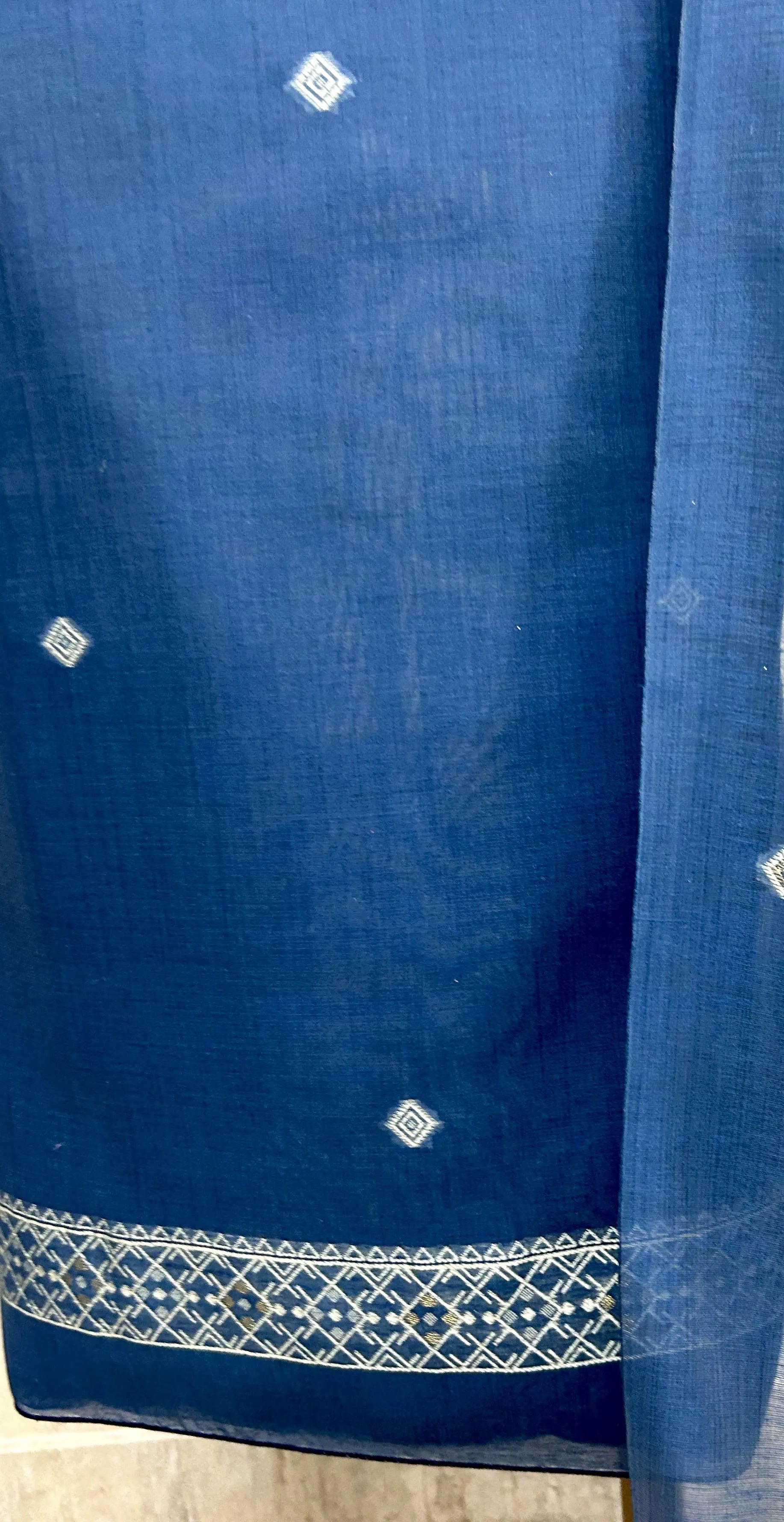 Indigo Jamdani Unstitched Suit Set With Jamdani Dupatta