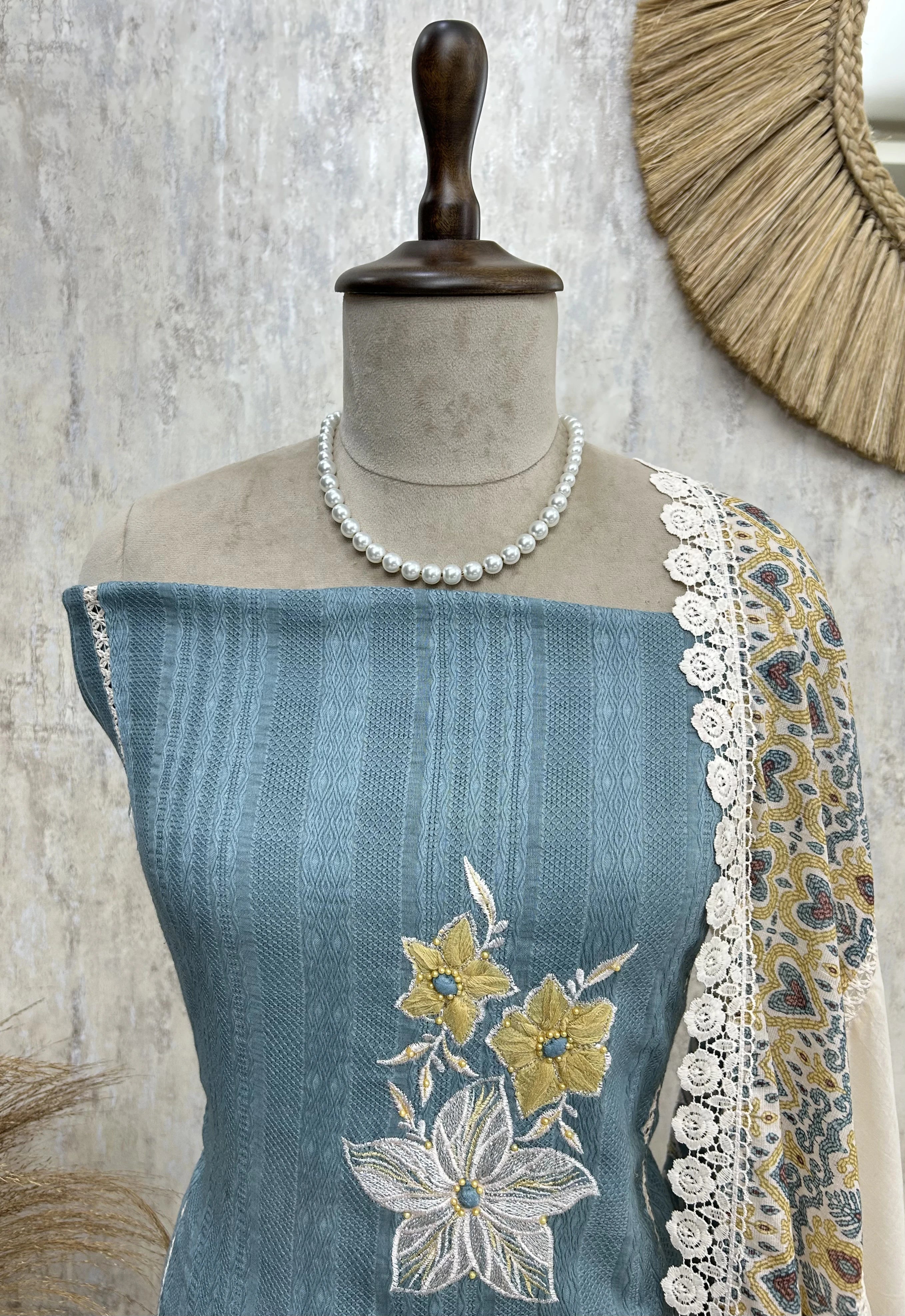 Applique Work Cotton Unstitched Suit Set