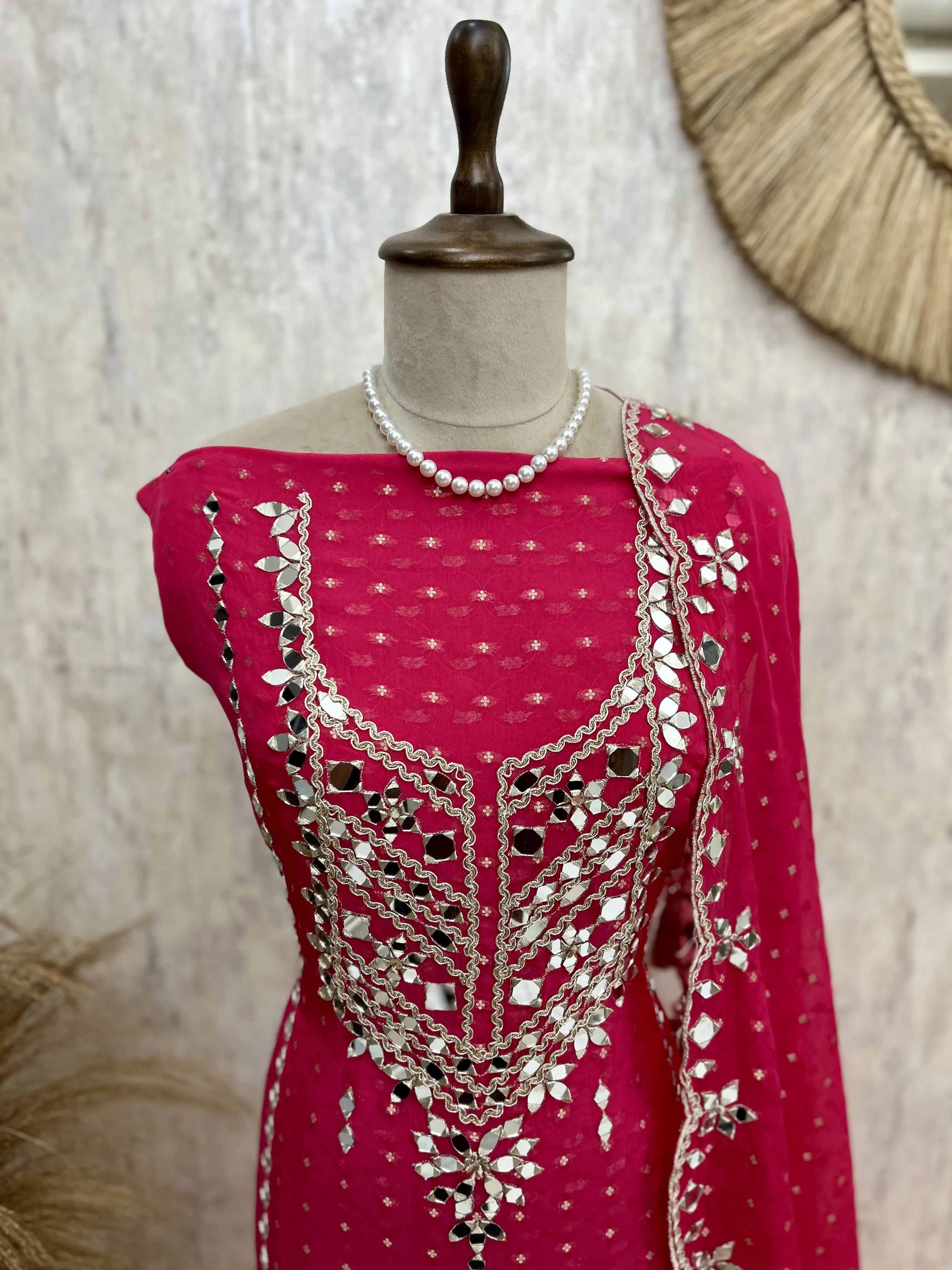 Organza Unstitched Suit Set With Organza Dupatta Featuring Mirror Work