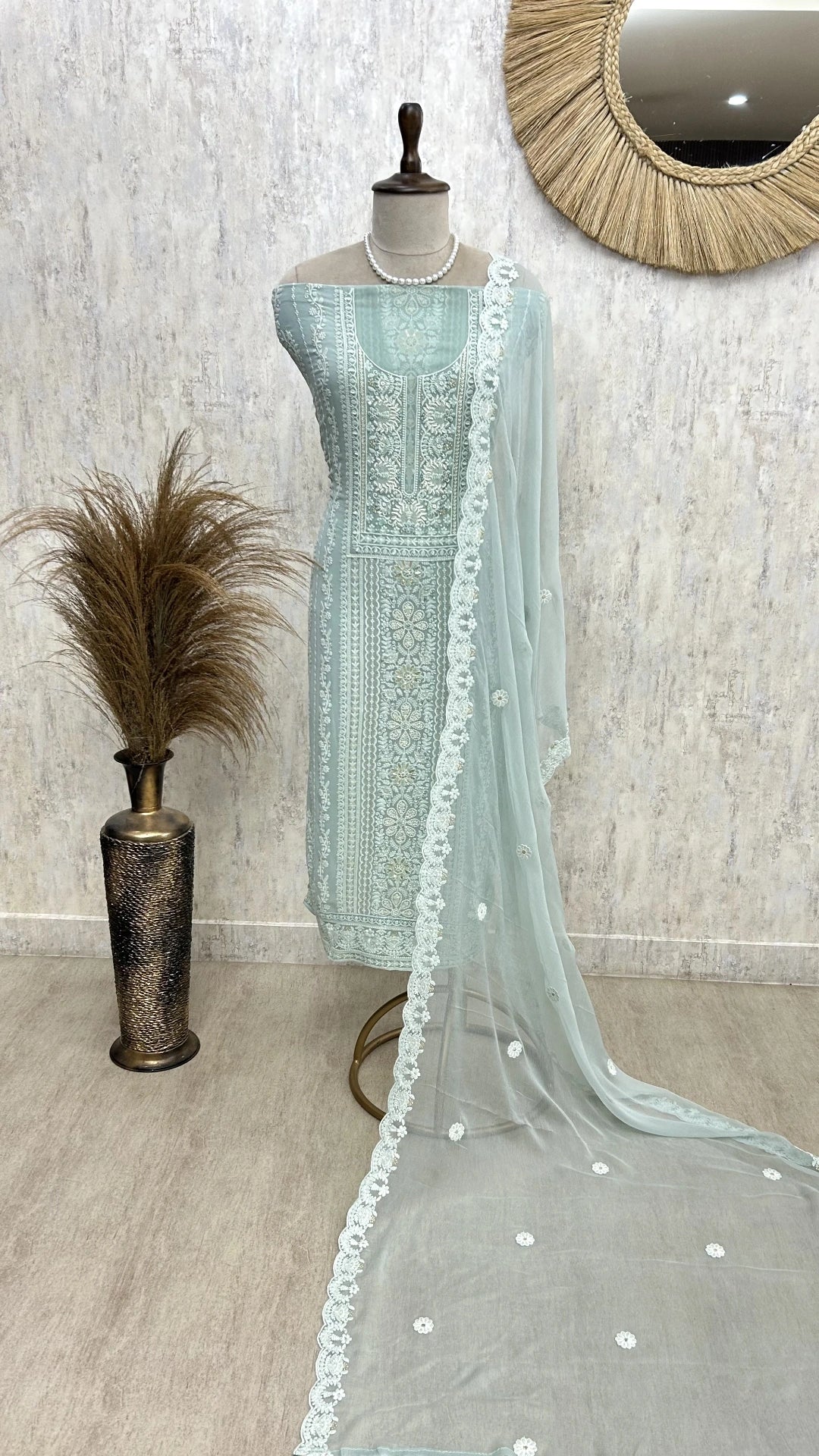 Lucknowi Georgette Unstitched Suit Set