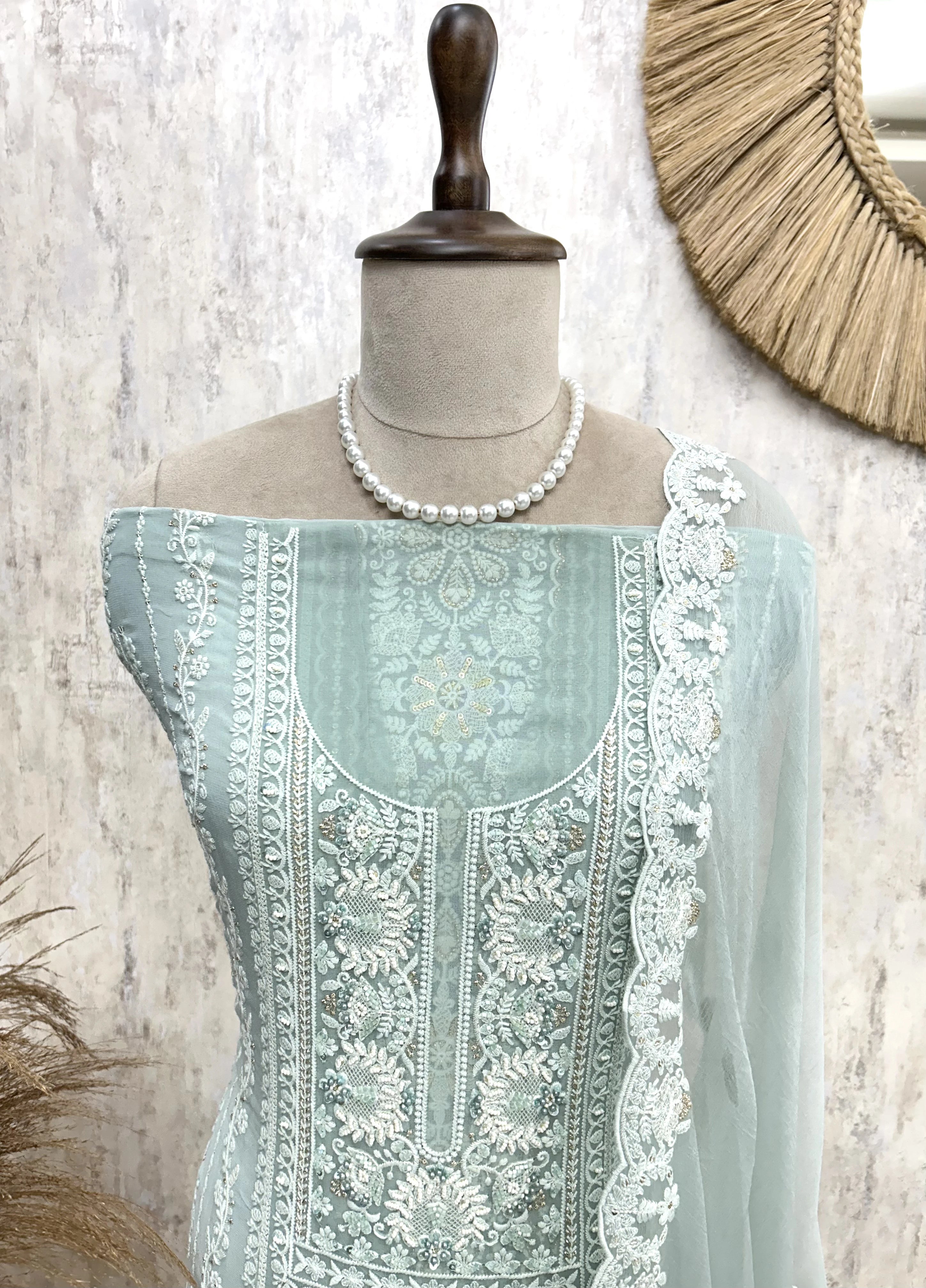 Lucknowi Georgette Unstitched Suit Set