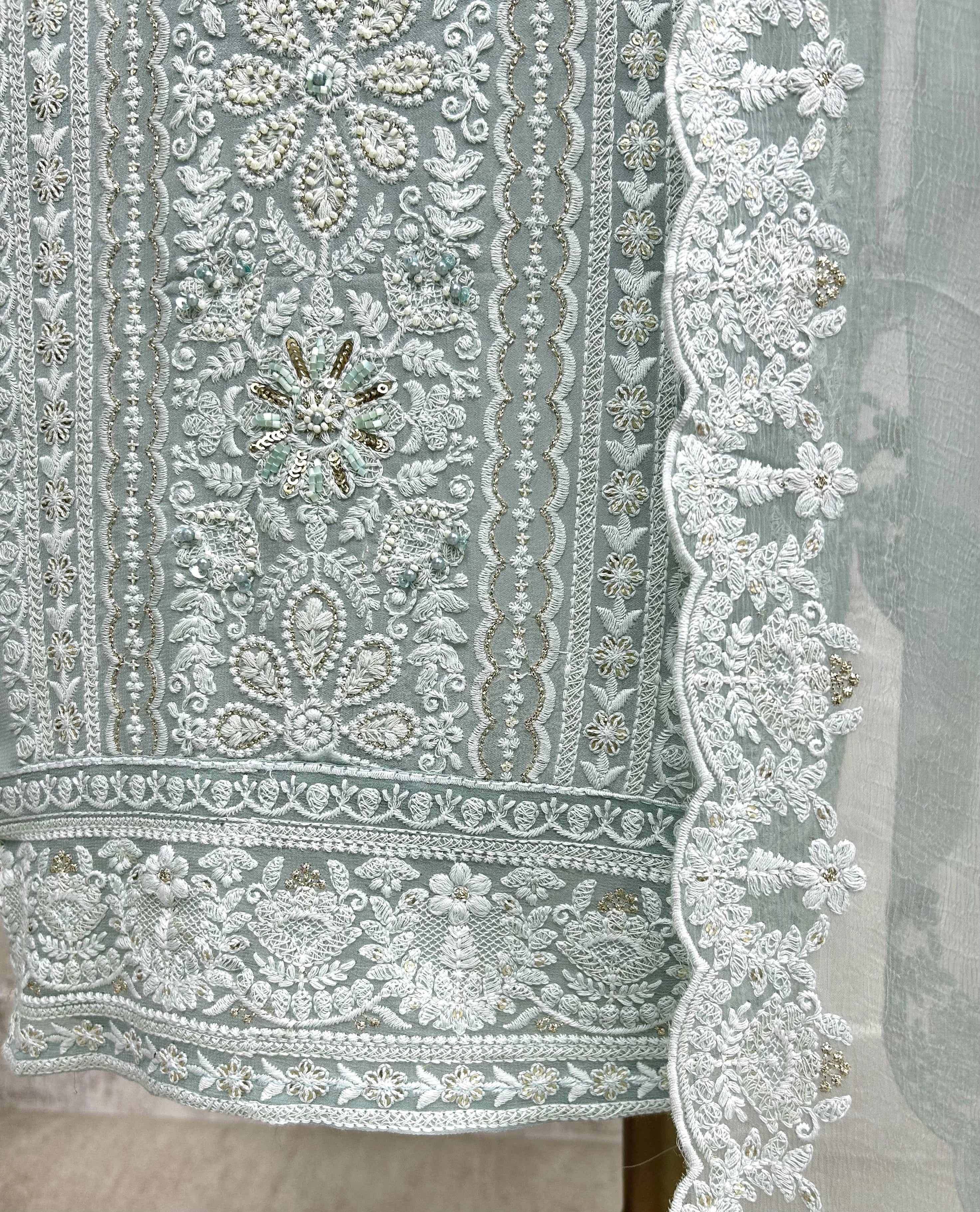 Lucknowi Georgette Unstitched Suit Set