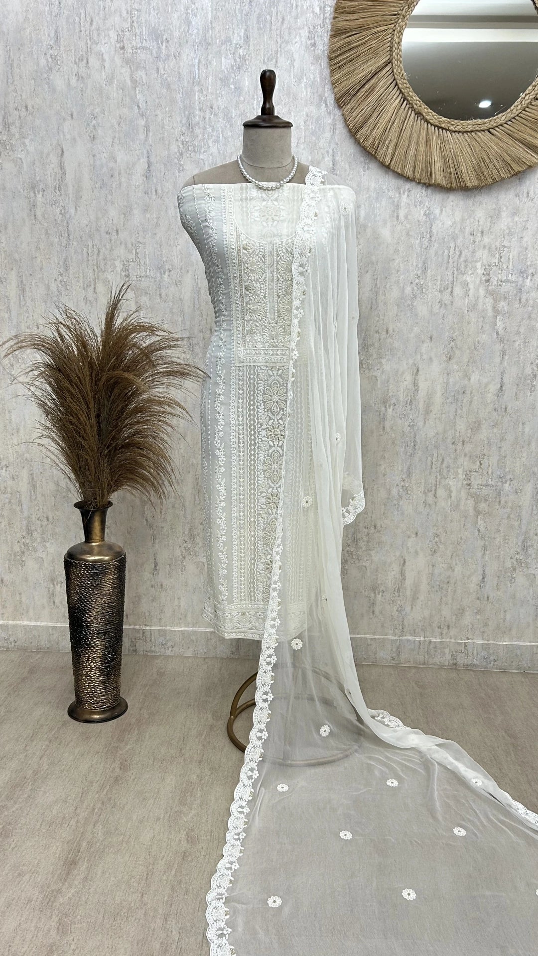 Lucknowi Georgette Unstitched Suit Set