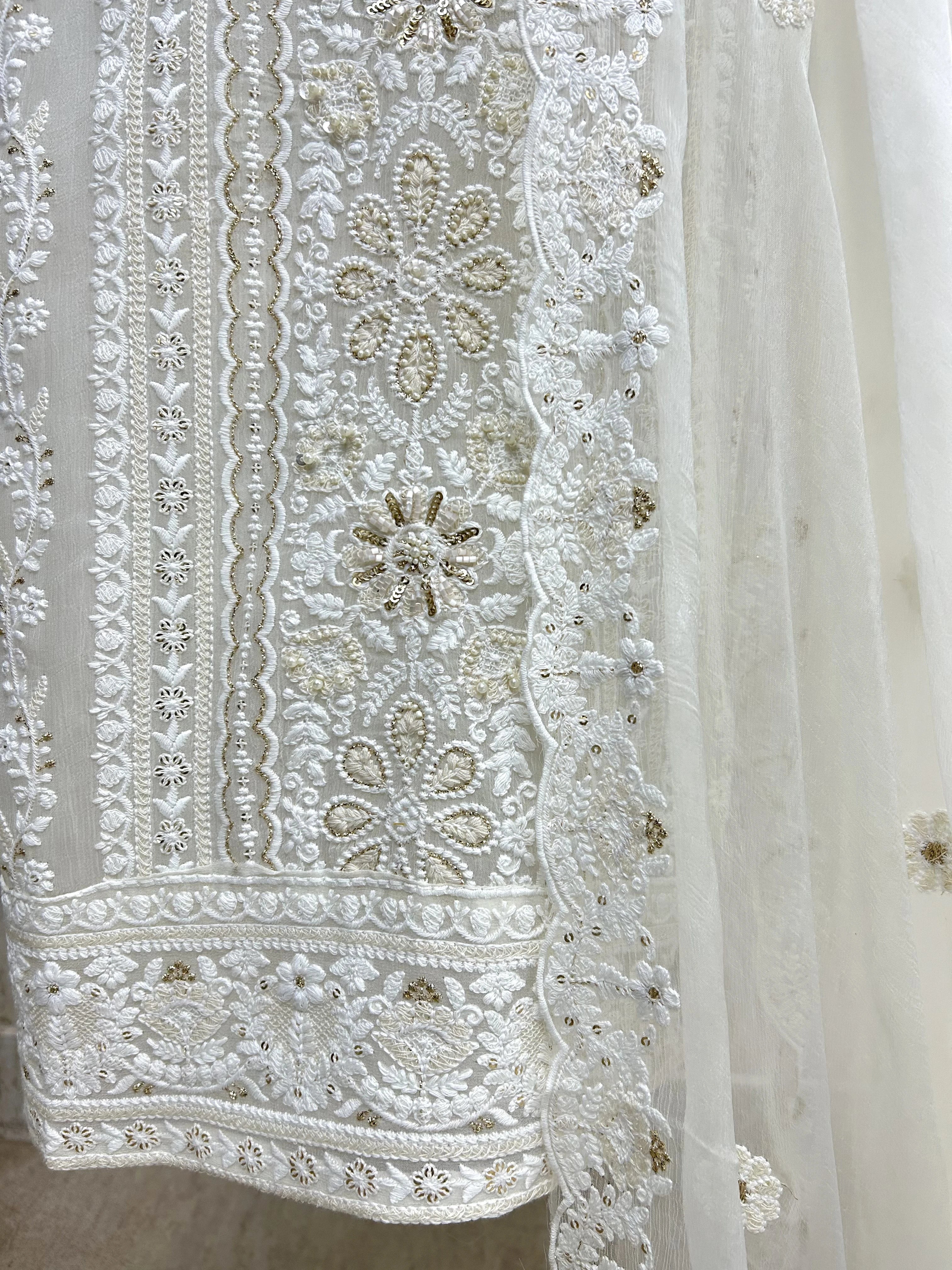 Lucknowi Georgette Unstitched Suit Set