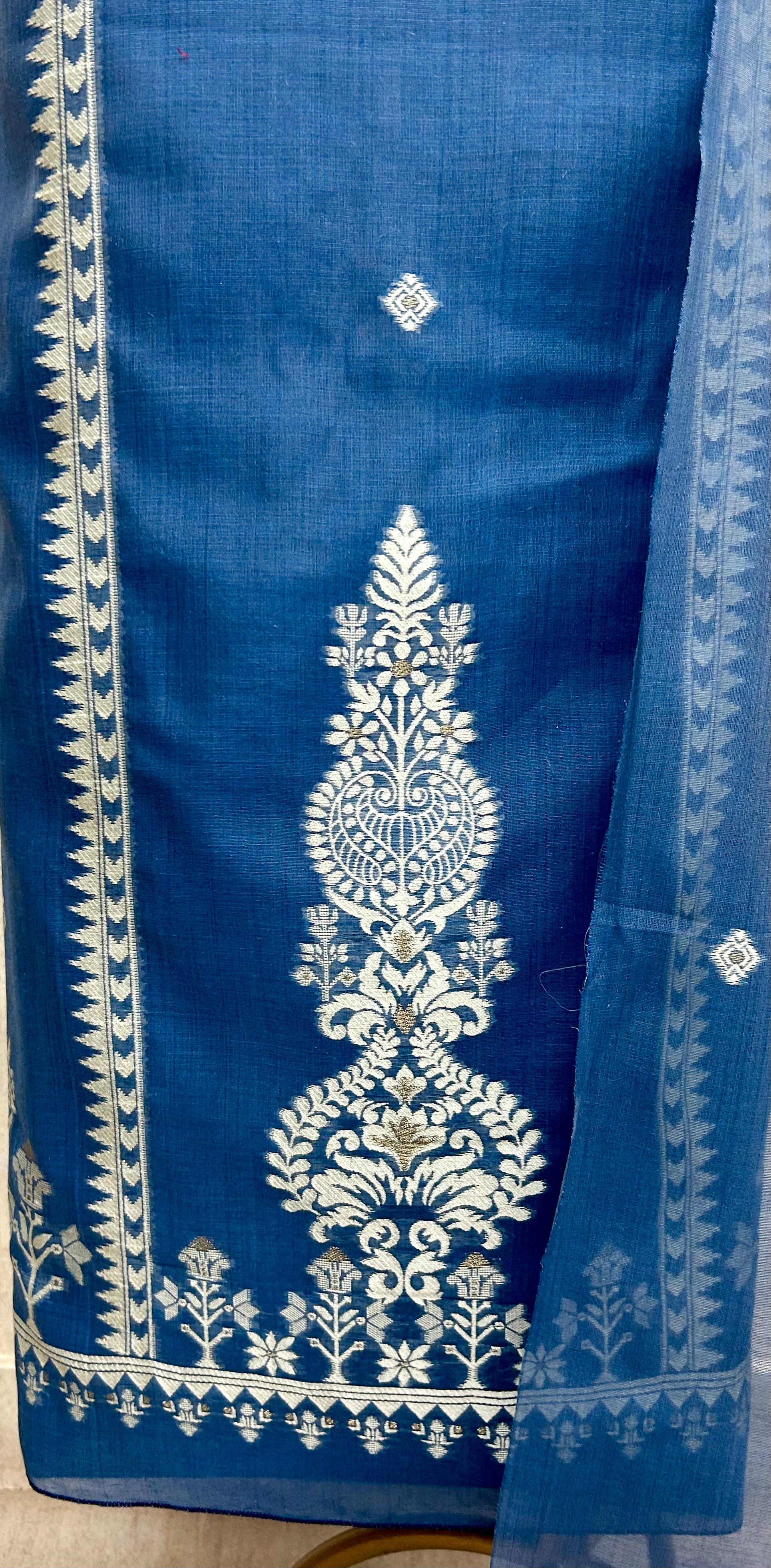 Indigo Jamdani Unstitched Suit Set With Jamdani Dupatta