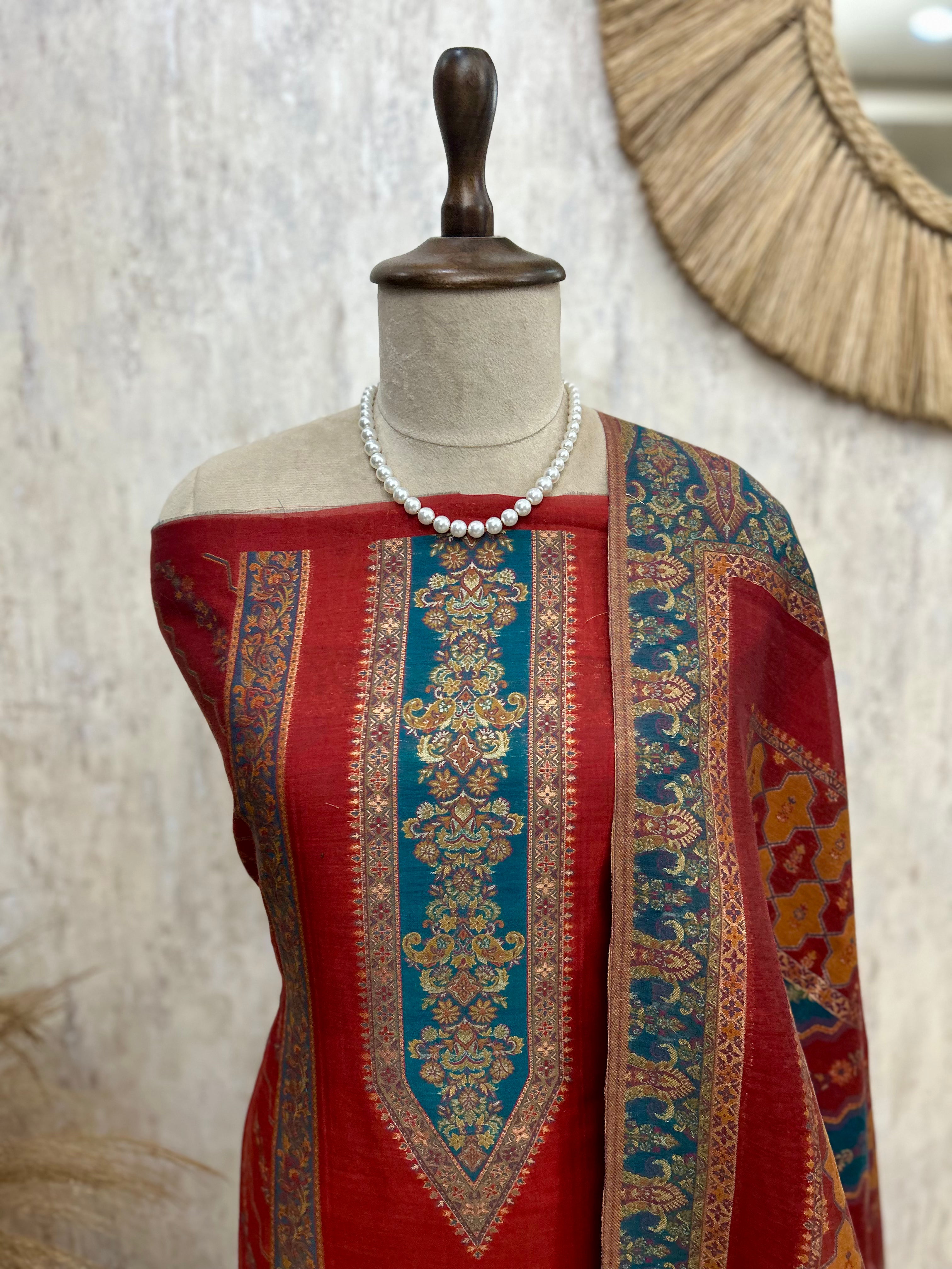 Cotton Silk Unstitched Suit Set Featuring Cotton Silk Dupatta