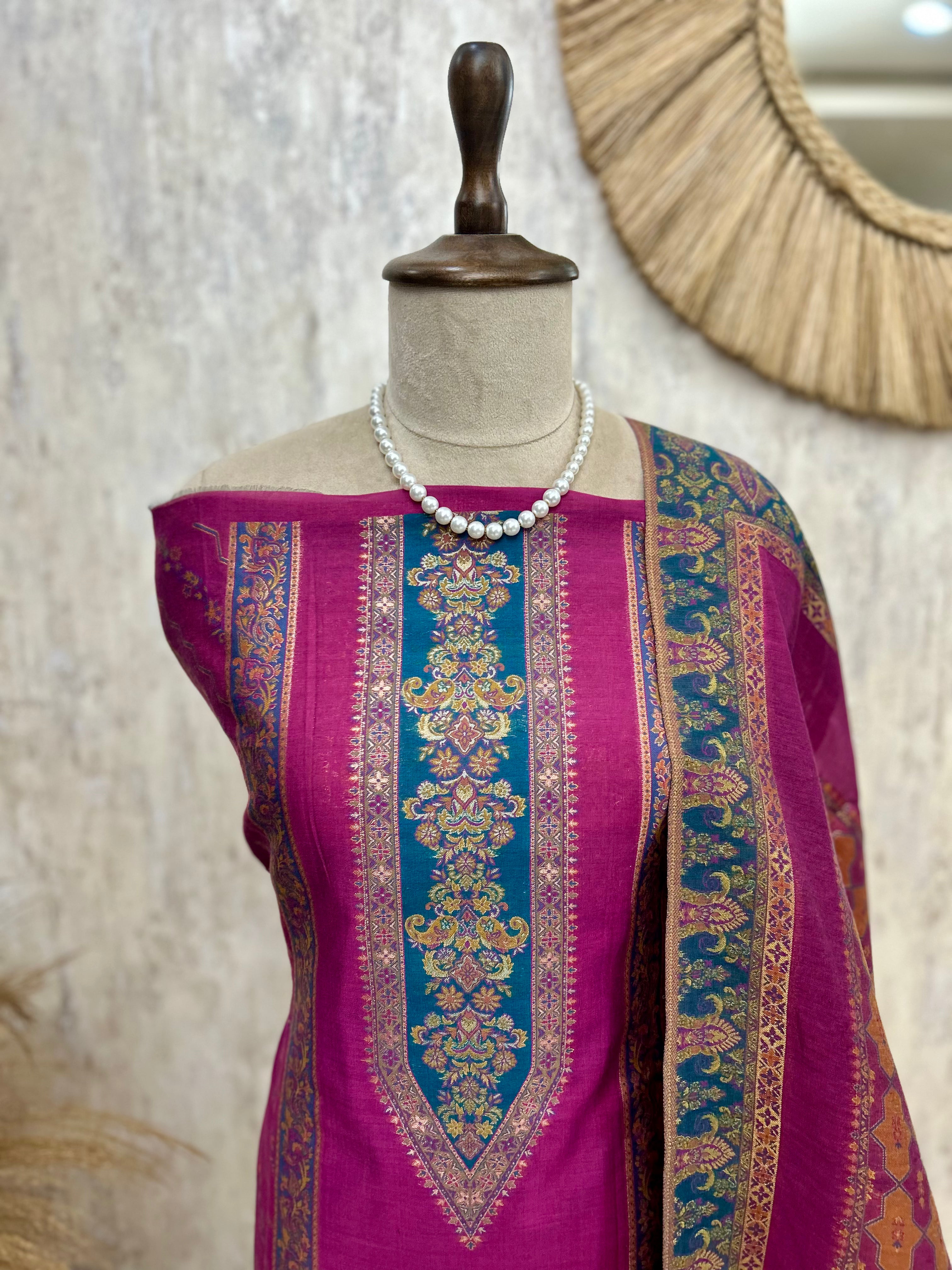 Cotton Silk Unstitched Suit Set Featuring Cotton Silk Dupatta