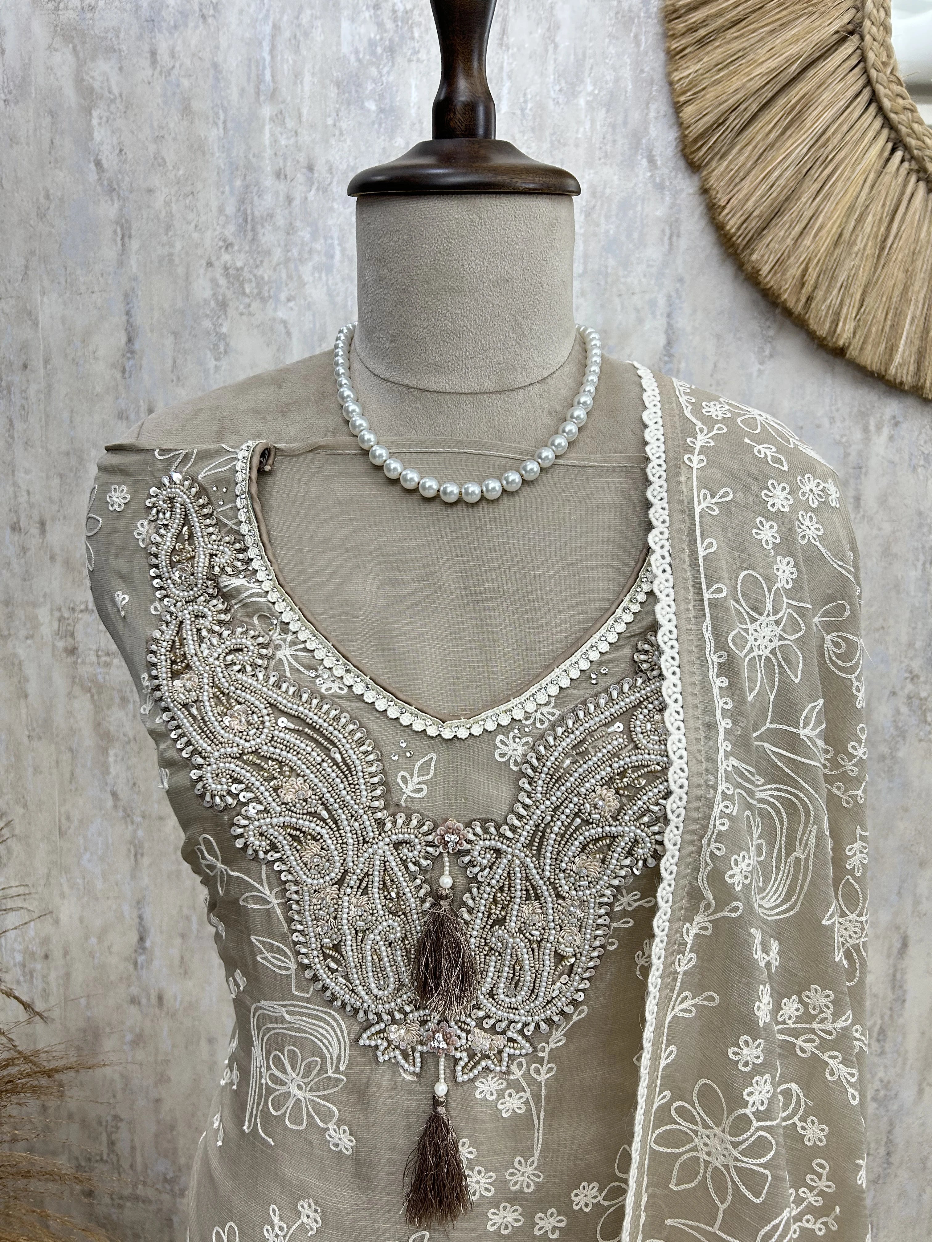 Thread Work Linen Unstitched Suit Set