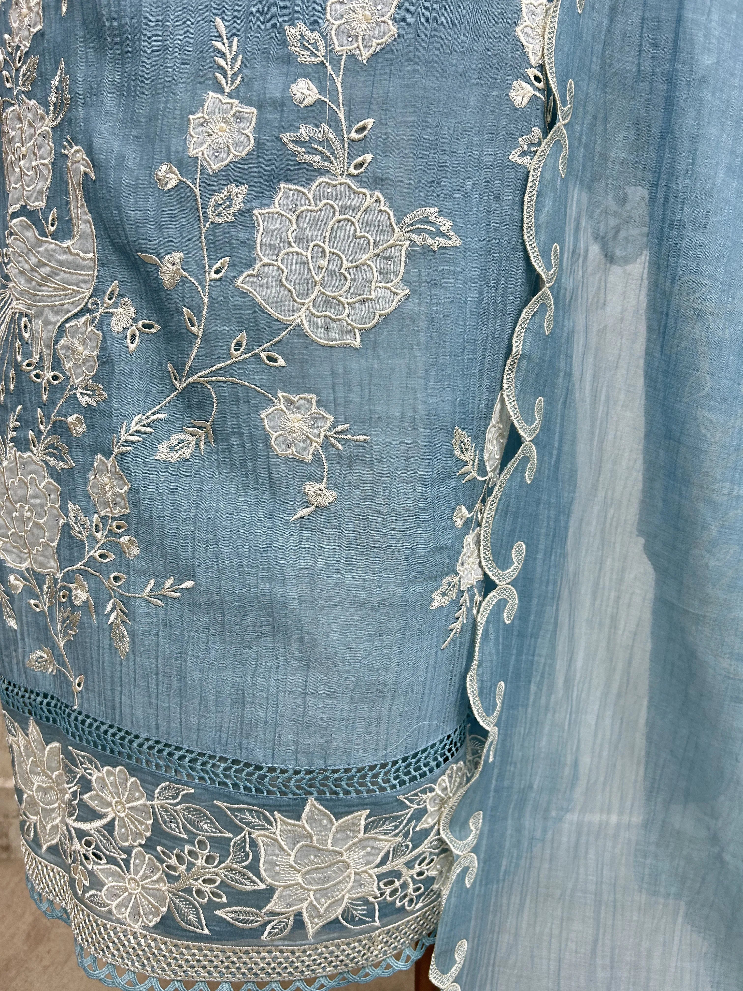 Pure Mul Chanderi unstitched suit set