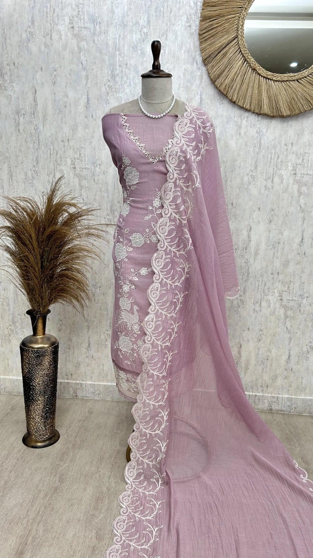 Pure Mul Chanderi unstitched suit set