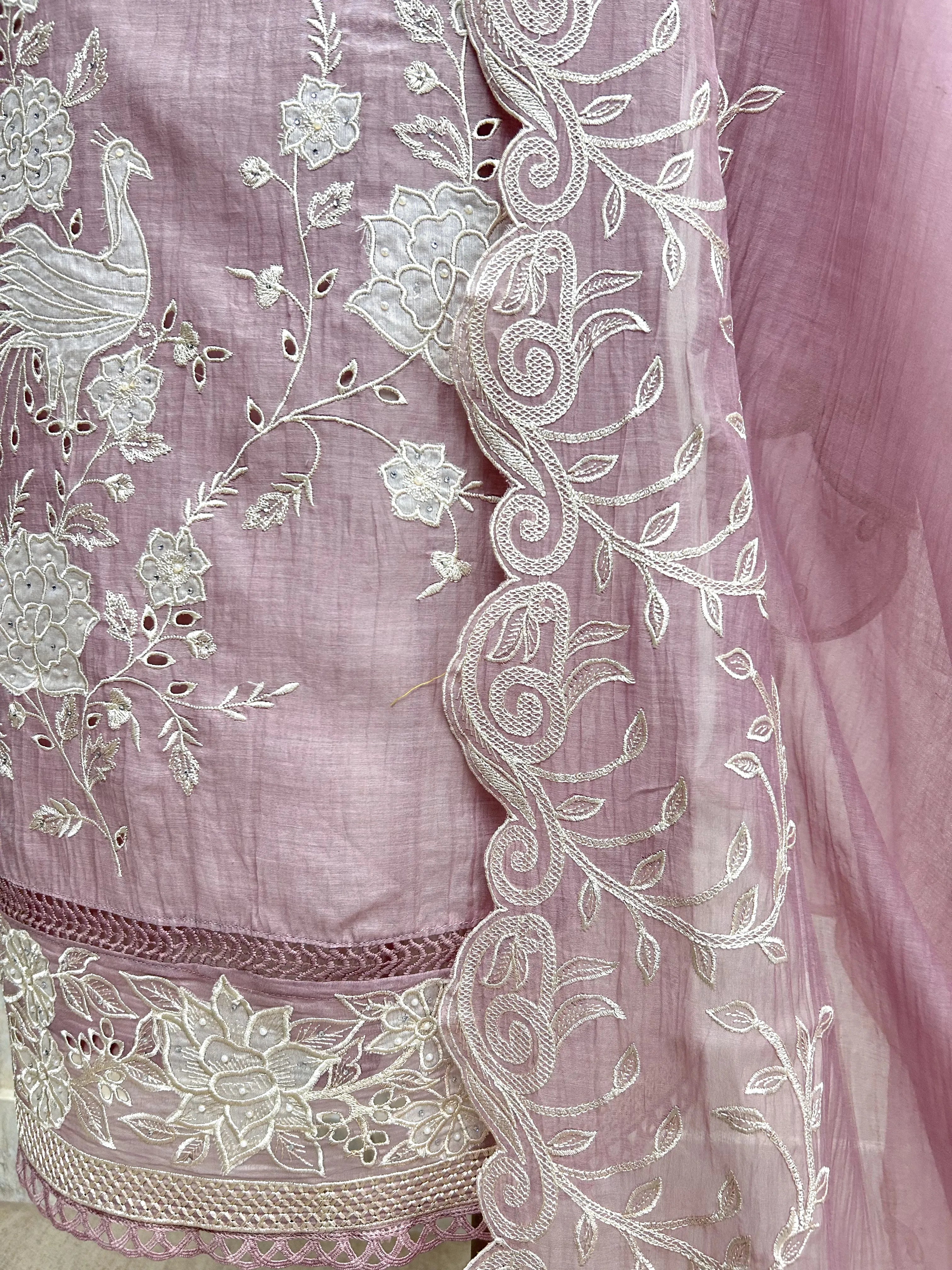 Pure Mul Chanderi unstitched suit set