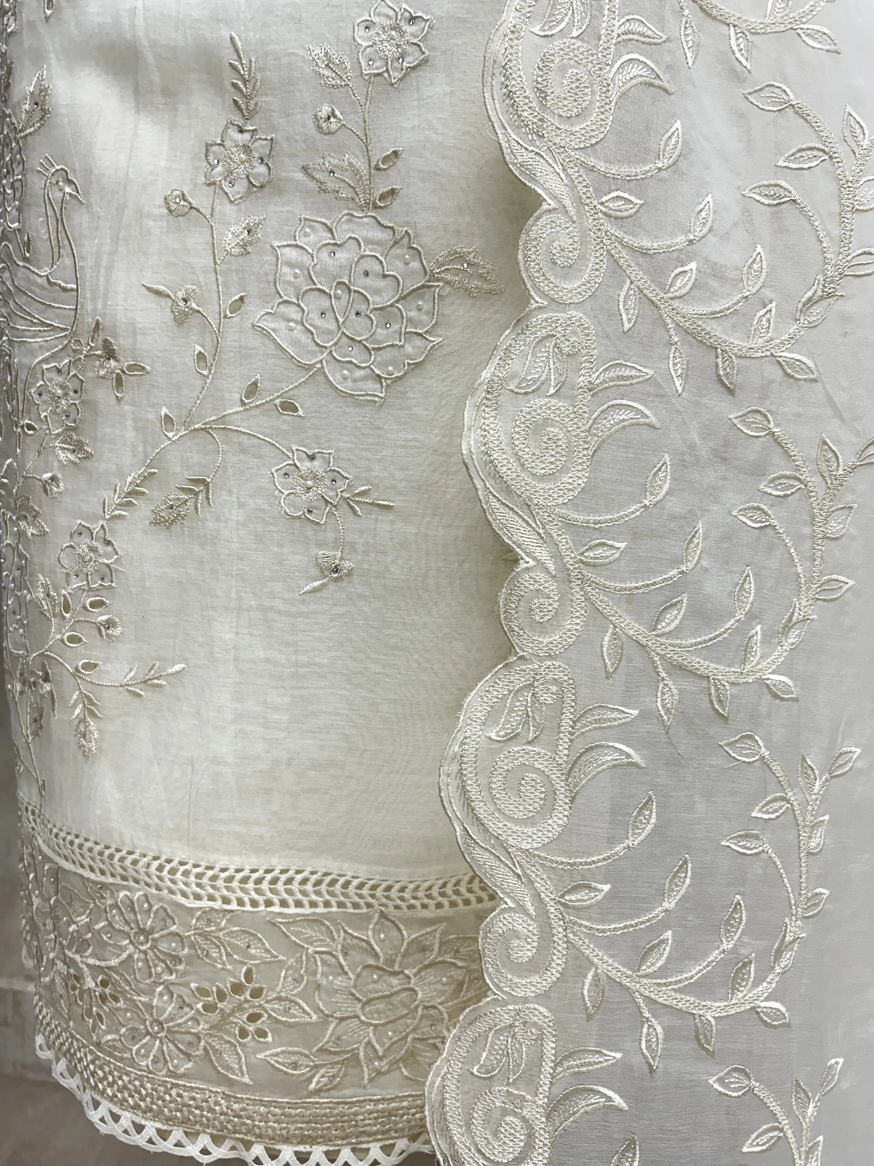 Pure Mul Chanderi unstitched suit set