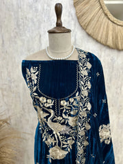 Velvet Unstitched Suit Set Featuring Thread Work