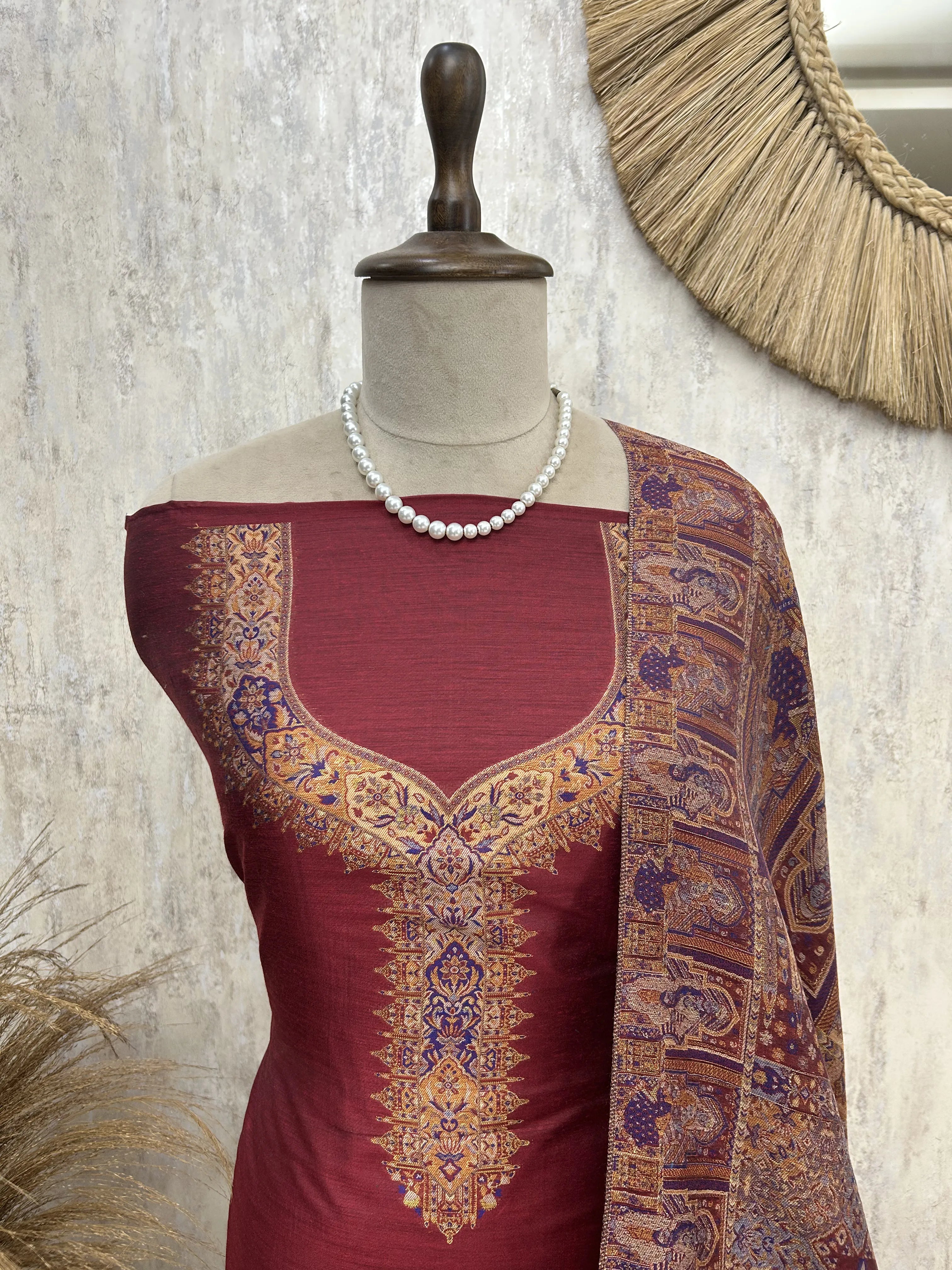 Kani Weaving Cotton Silk Unstitched Suit