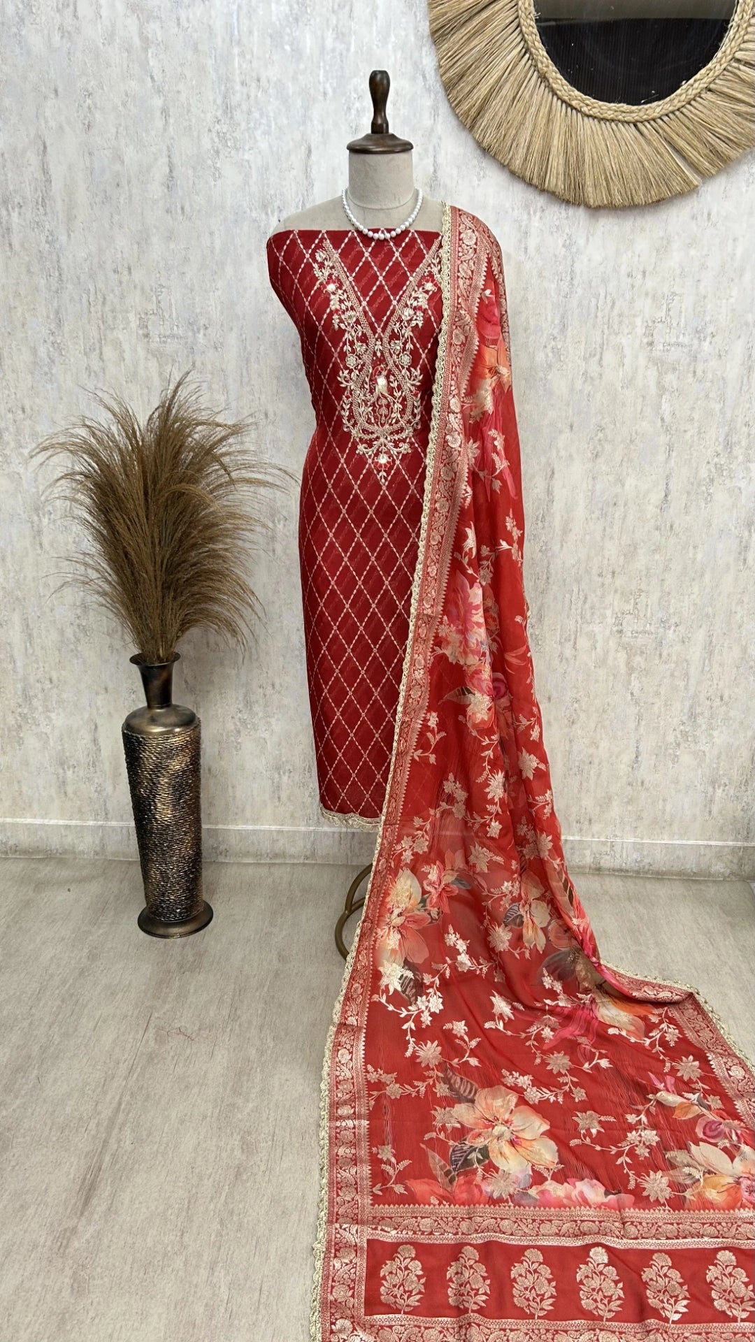 Timeless charm organza unstitched suit set