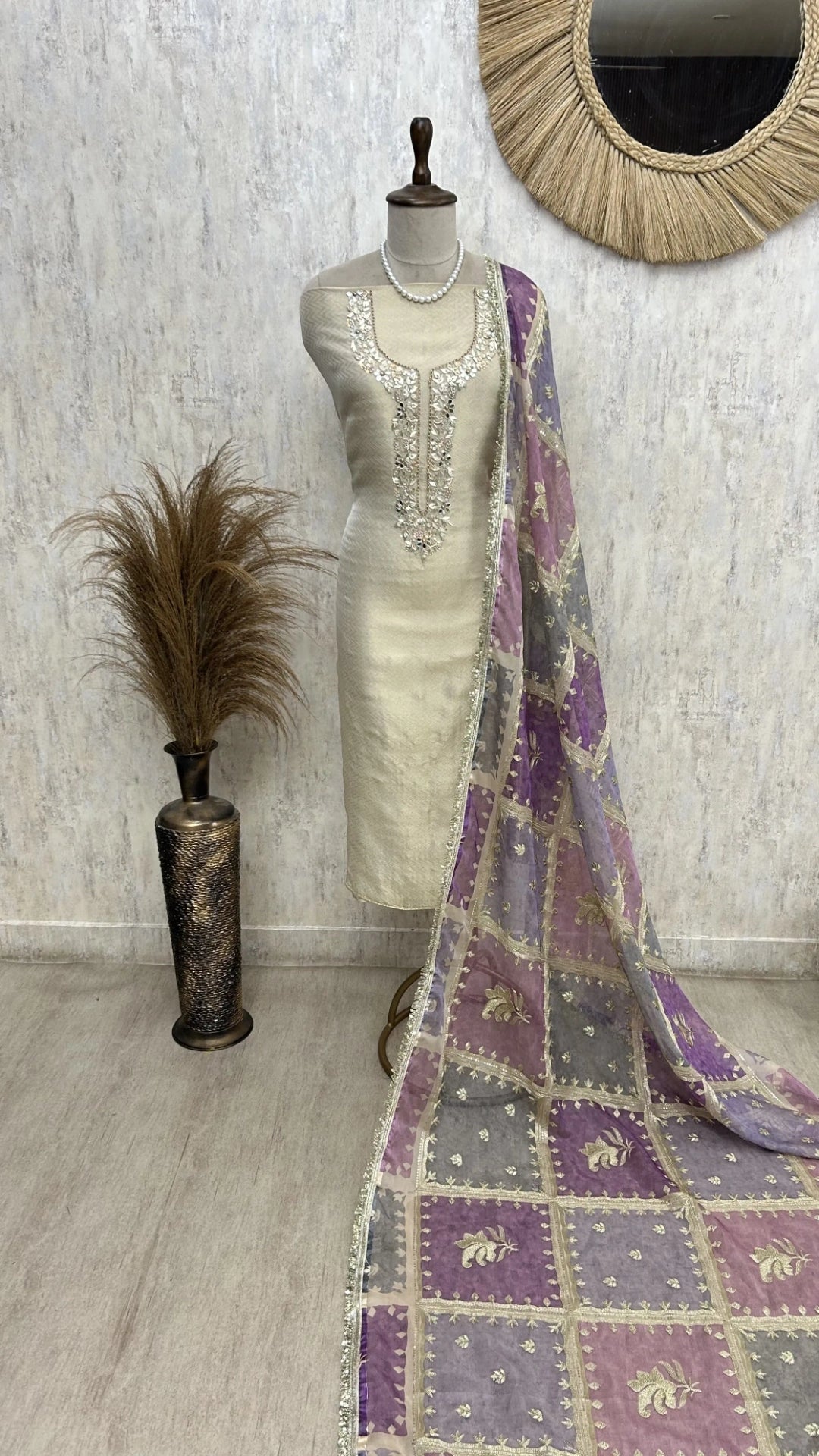 Ivory Elegance-Tissue Unstitched Suit Set