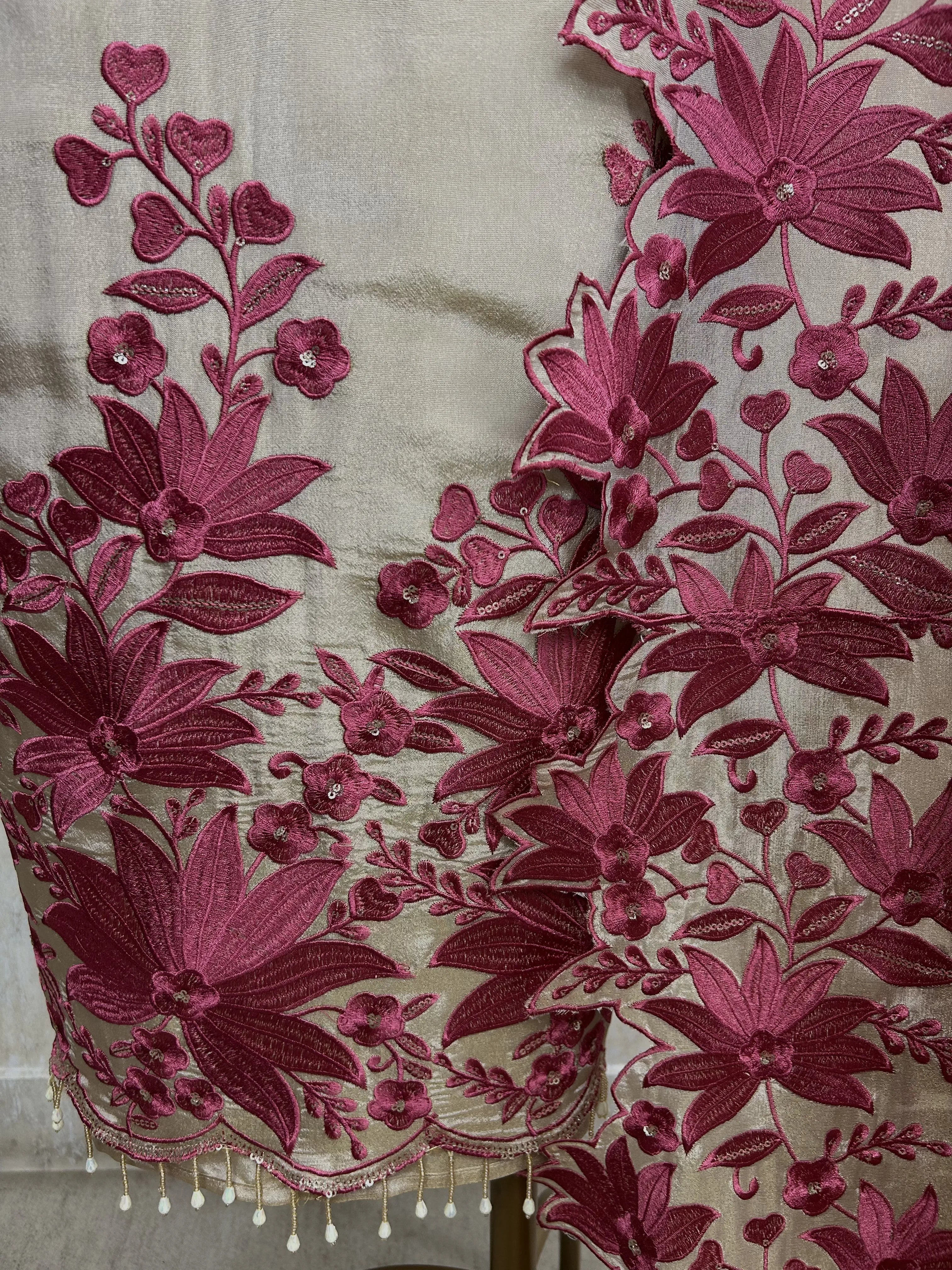 Tissue Unstitched Suit Set With Tissue Dupatta