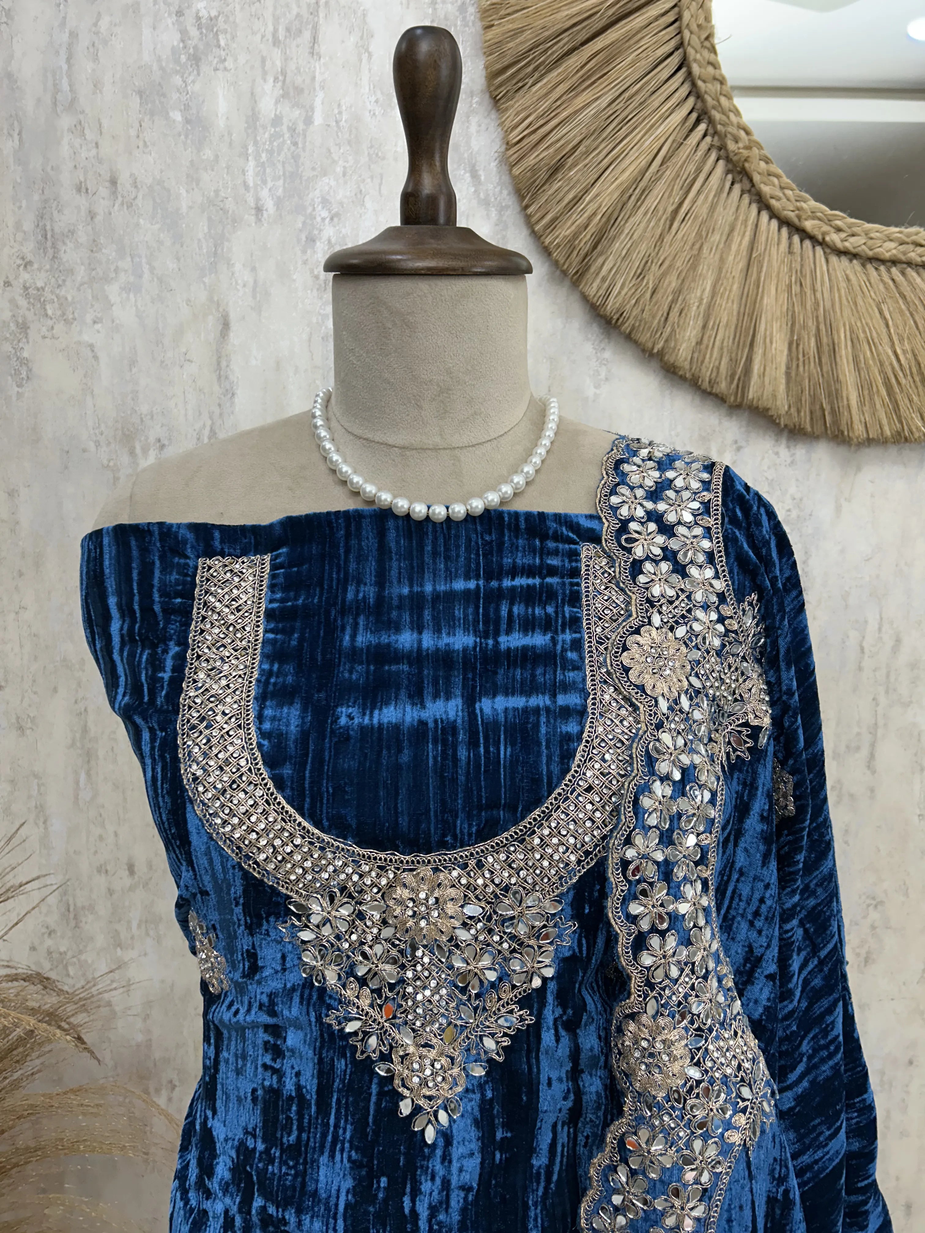 Velvet Unstitched suit with mirror embellishment